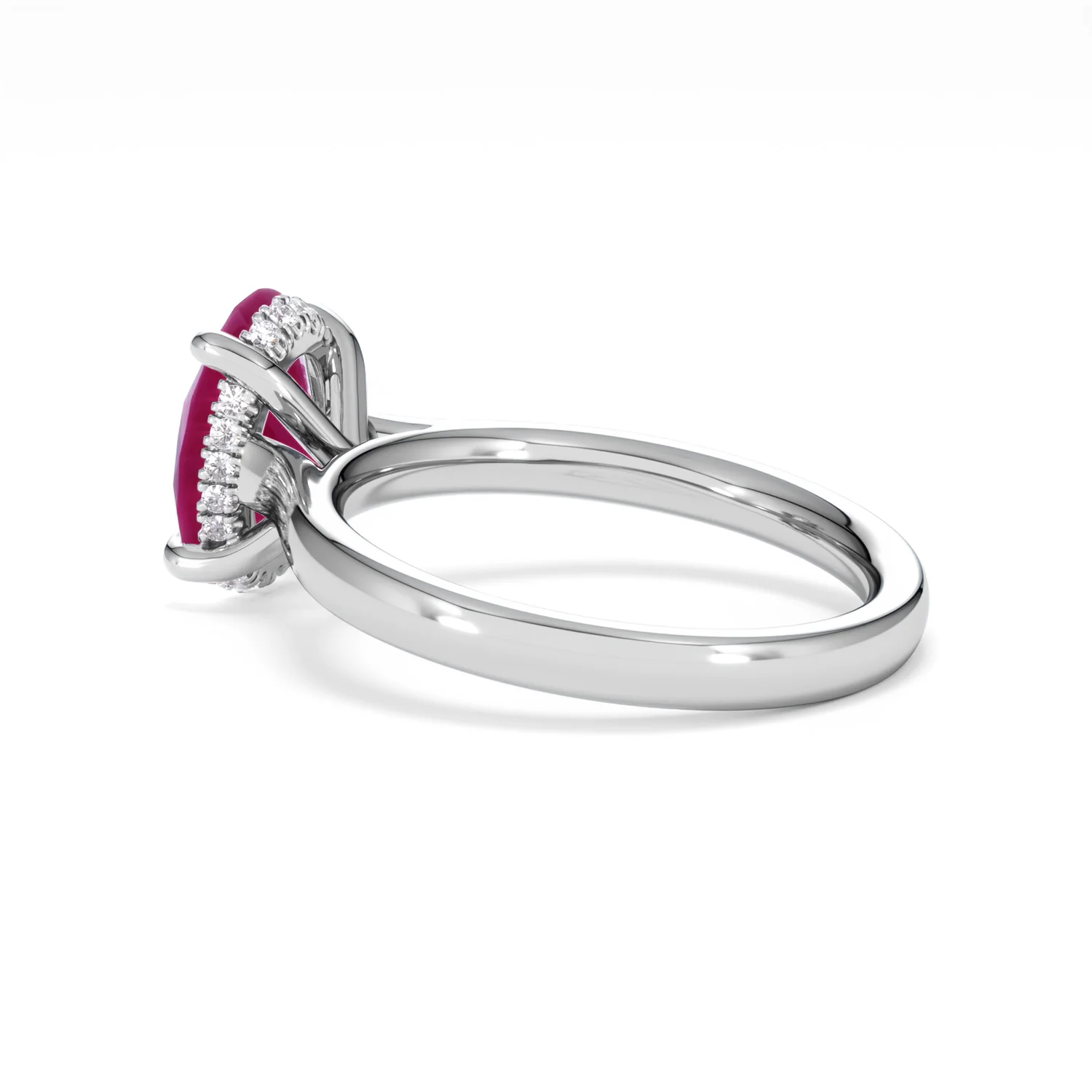 Amora Gem 2.00ct Oval Cut Lab Ruby Hidden Halo Engagement Ring in 18K White Gold - Image 62