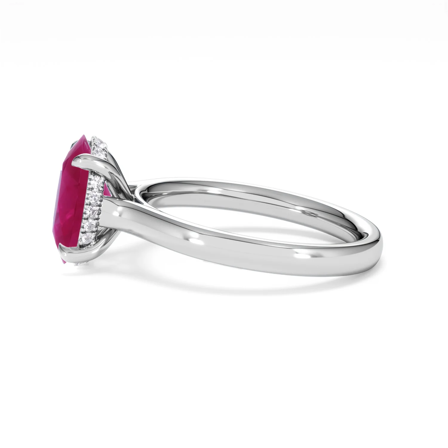 Amora Gem 2.00ct Oval Cut Lab Ruby Hidden Halo Engagement Ring in 18K White Gold - Image 70