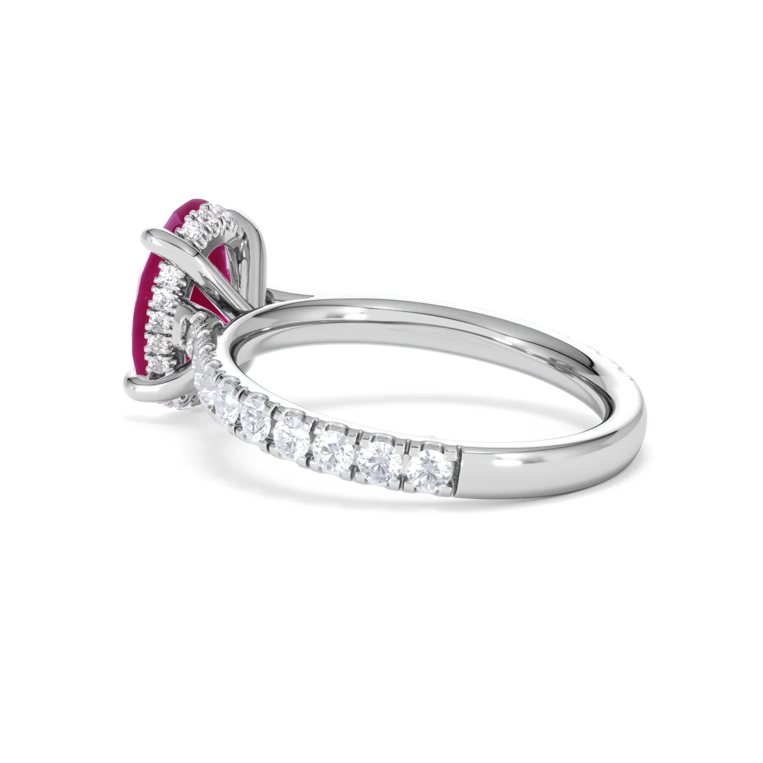Amora Gem 2.00ct Oval Cut Lab Ruby Hidden Halo Engagement Ring with Side Stones in 18K White Gold - Image 61