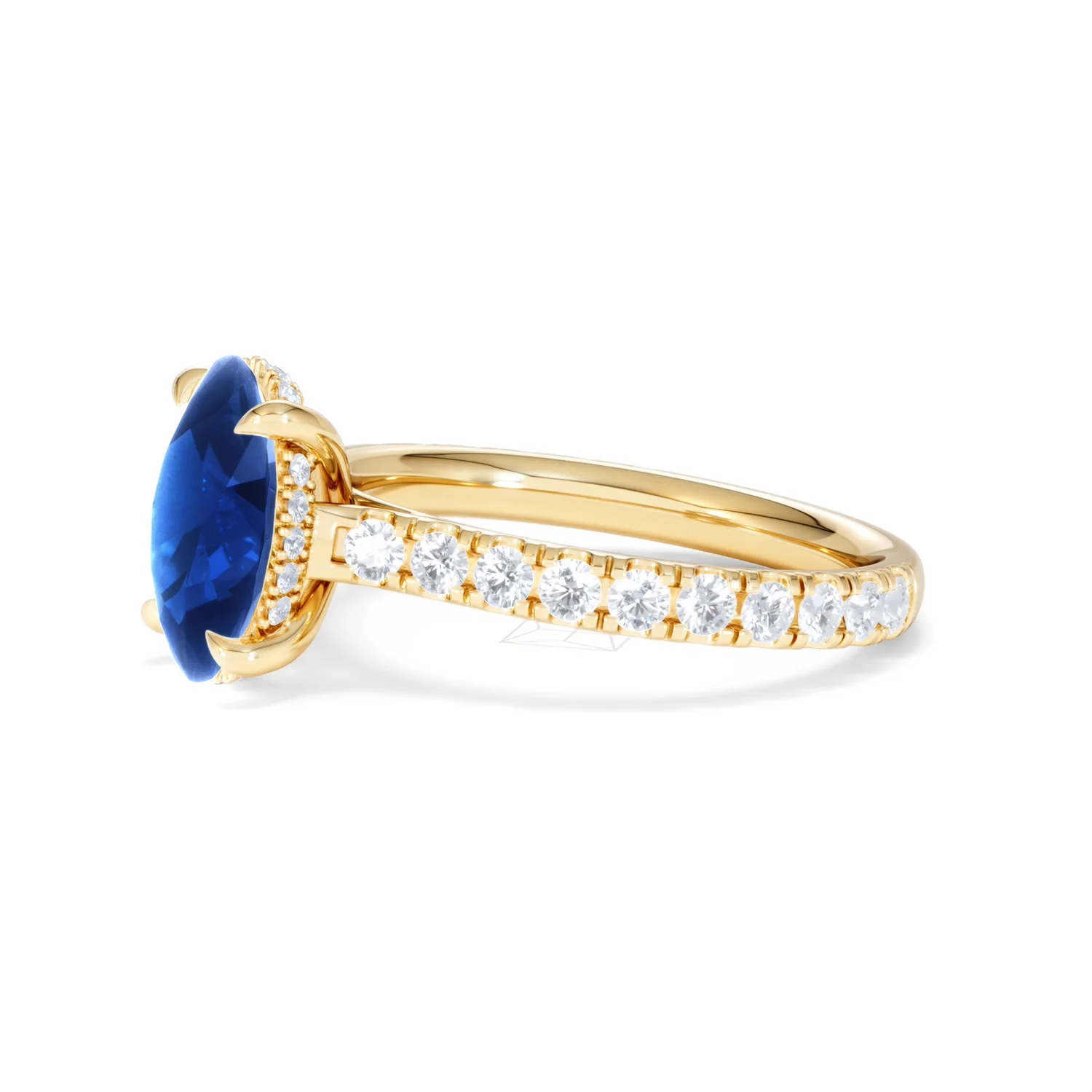 Amora Gem 2.00ct Oval Cut Lab Sapphire Hidden Halo Engagement Ring with Side Stones in 18K Yellow Gold - Image 75