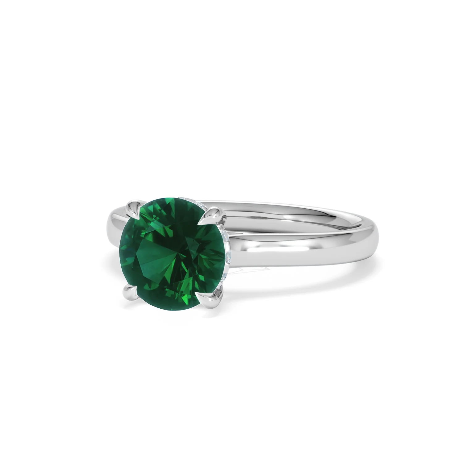 Amora Gem 2.00ct Round Cut Lab Emerald Hidden Halo Engagement Ring in 18K White Gold - Image 83
