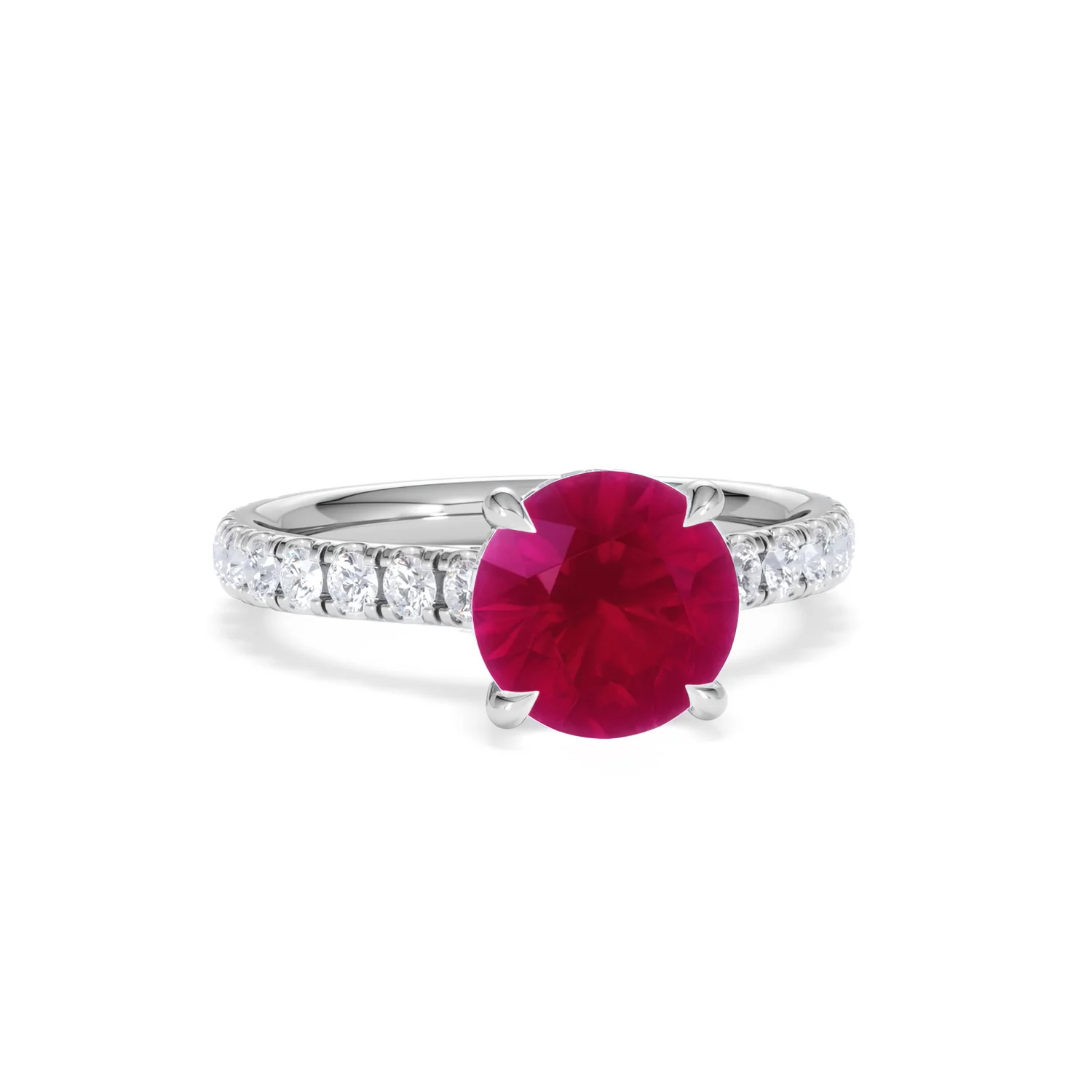 Amora Gem 2.00ct Round Cut Lab Ruby Hidden Halo Engagement Ring with Side Stones in 18K White Gold - Image 11