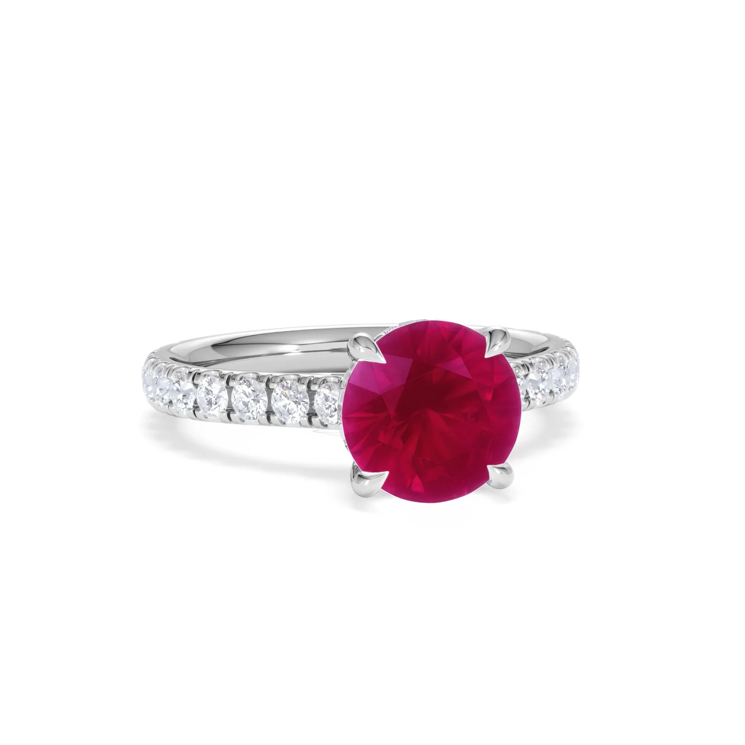 Amora Gem 2.00ct Round Cut Lab Ruby Hidden Halo Engagement Ring with Side Stones in 18K White Gold - Image 12