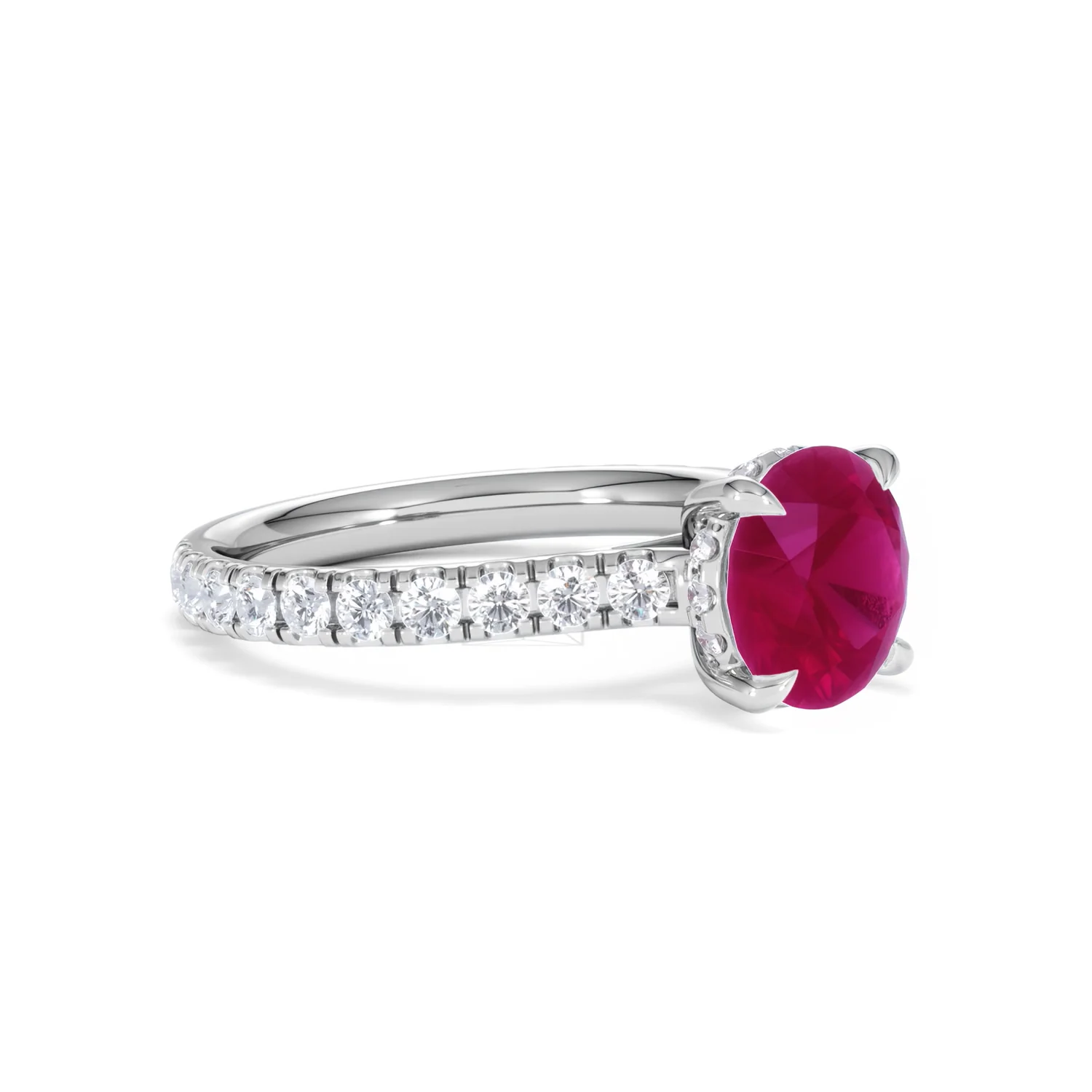 Amora Gem 2.00ct Round Cut Lab Ruby Hidden Halo Engagement Ring with Side Stones in 18K White Gold - Image 19