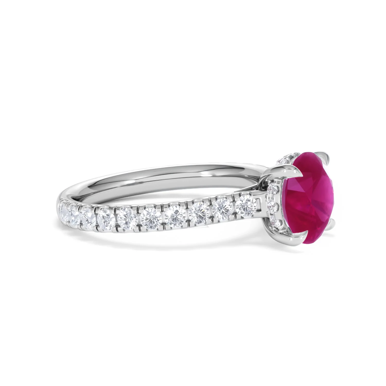 Amora Gem 2.00ct Round Cut Lab Ruby Hidden Halo Engagement Ring with Side Stones in 18K White Gold - Image 22