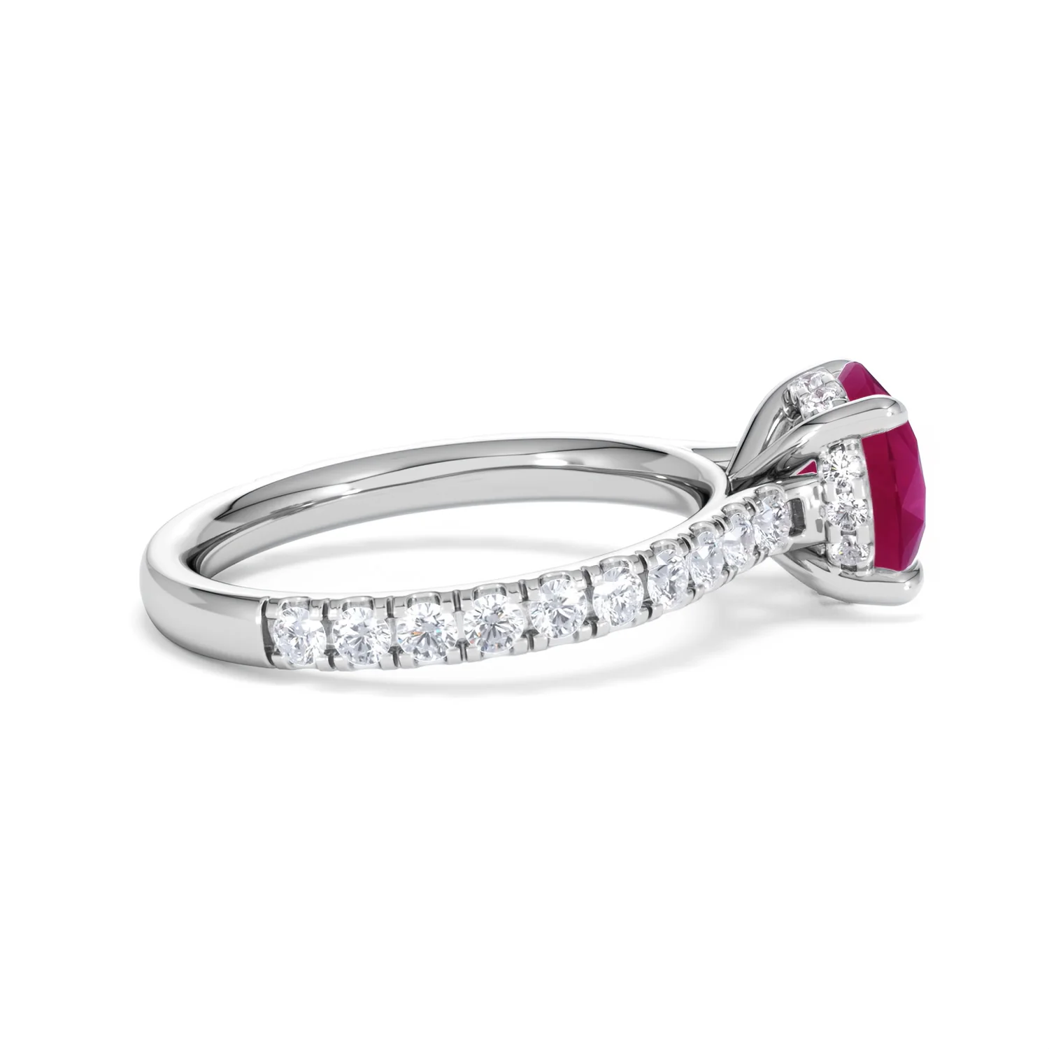 Amora Gem 2.00ct Round Cut Lab Ruby Hidden Halo Engagement Ring with Side Stones in 18K White Gold - Image 31