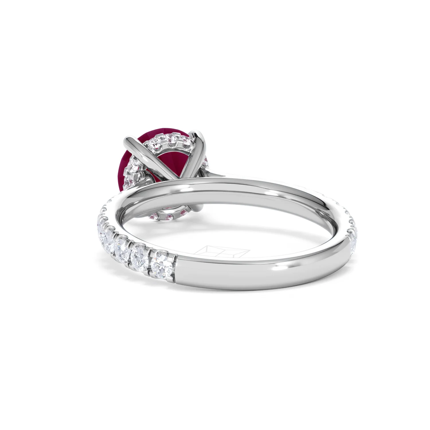 Amora Gem 2.00ct Round Cut Lab Ruby Hidden Halo Engagement Ring with Side Stones in 18K White Gold - Image 54