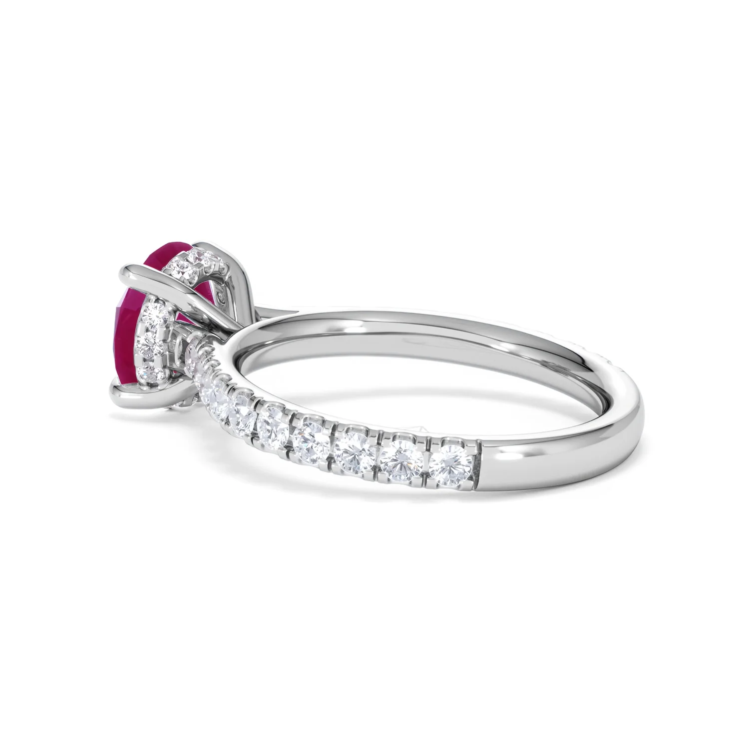 Amora Gem 2.00ct Round Cut Lab Ruby Hidden Halo Engagement Ring with Side Stones in 18K White Gold - Image 62