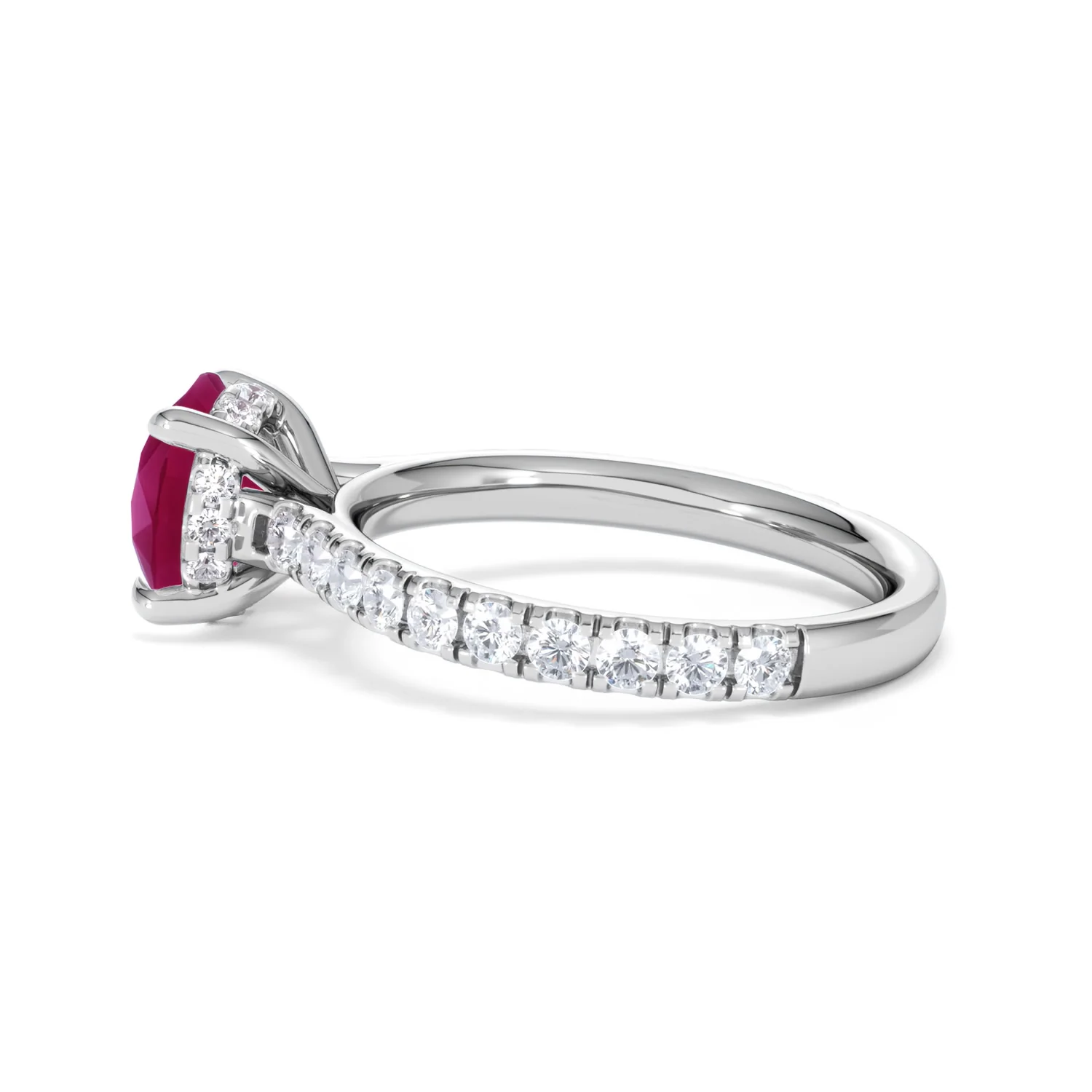 Amora Gem 2.00ct Round Cut Lab Ruby Hidden Halo Engagement Ring with Side Stones in 18K White Gold - Image 66