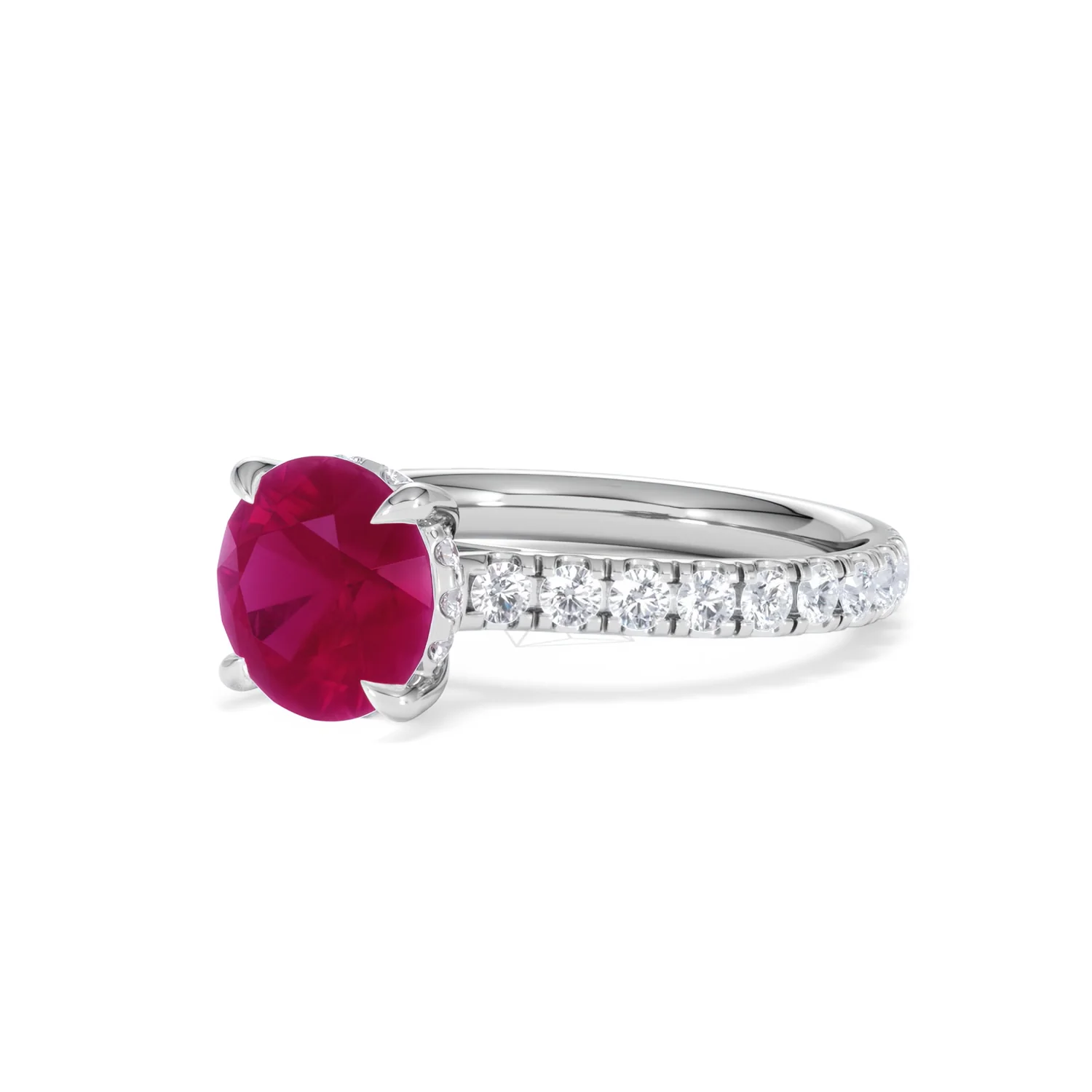 Amora Gem 2.00ct Round Cut Lab Ruby Hidden Halo Engagement Ring with Side Stones in 18K White Gold - Image 81