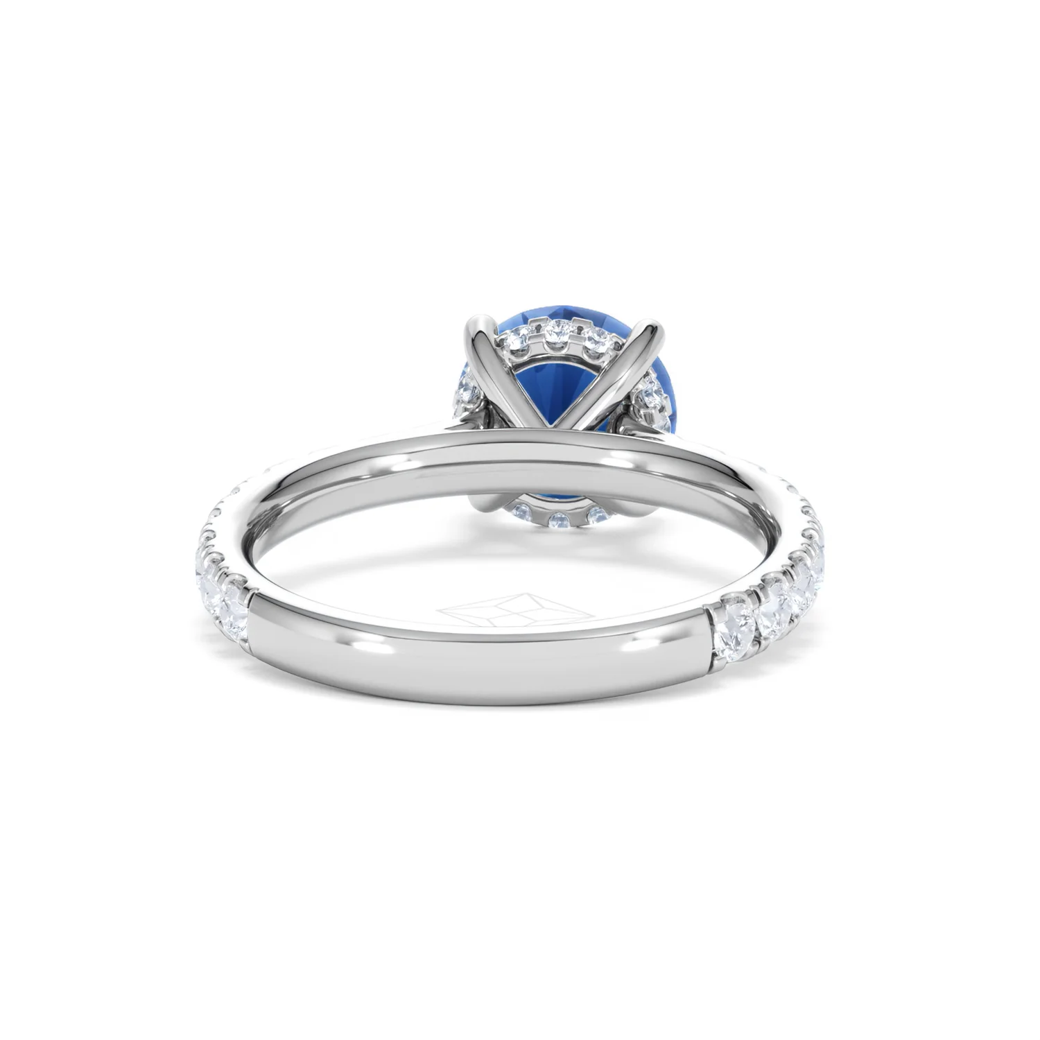 Amora Gem 2.00ct Round Cut Lab Sapphire Hidden Halo Engagement Ring with Side Stones in 18K White Gold - Image 47
