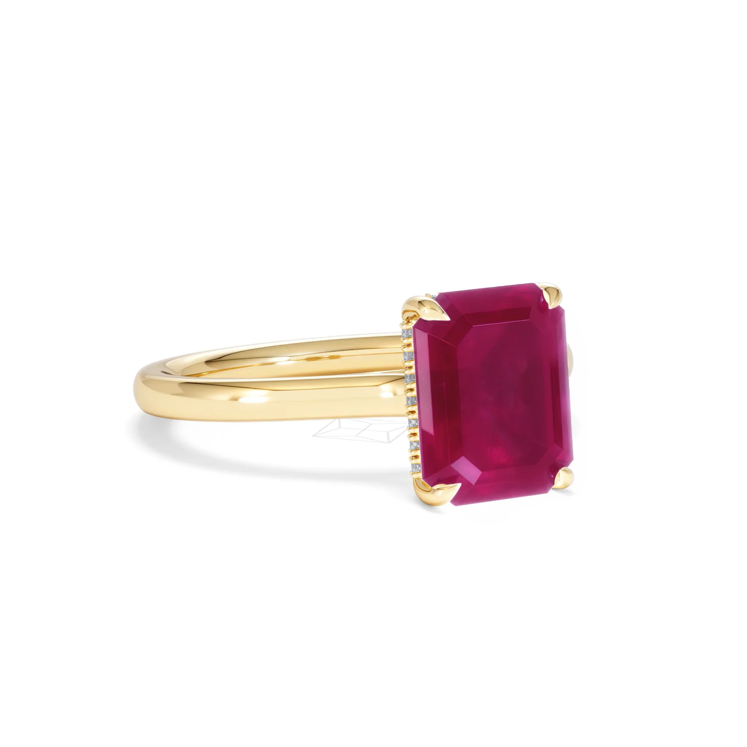 Amora Gem 2.50ct Emerald Cut Lab Ruby Hidden Halo Engagement Ring in 18K Yellow Gold - Image 15