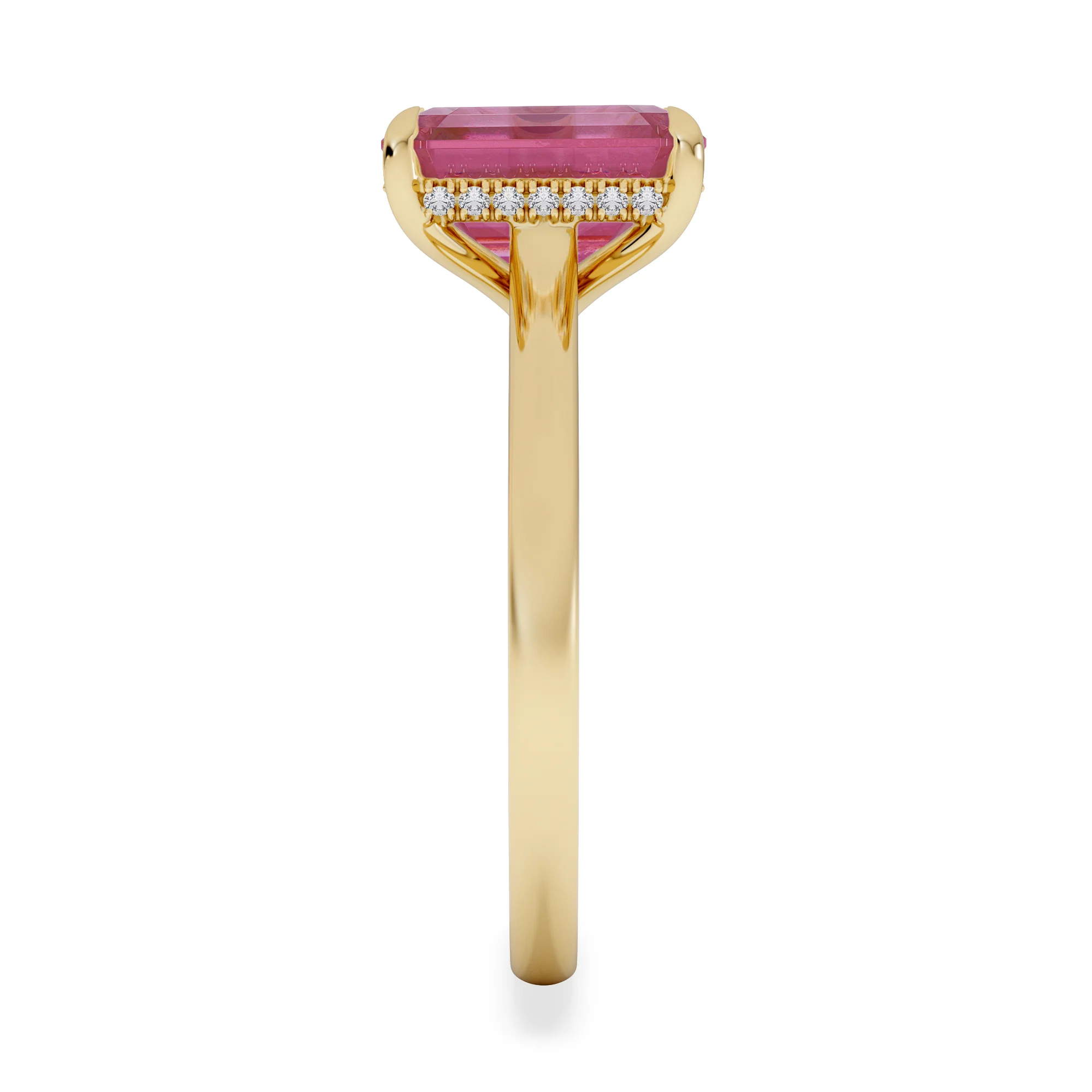 Amora Gem 2.50ct Emerald Cut Lab Ruby Hidden Halo Engagement Ring in 18K Yellow Gold - Image 5