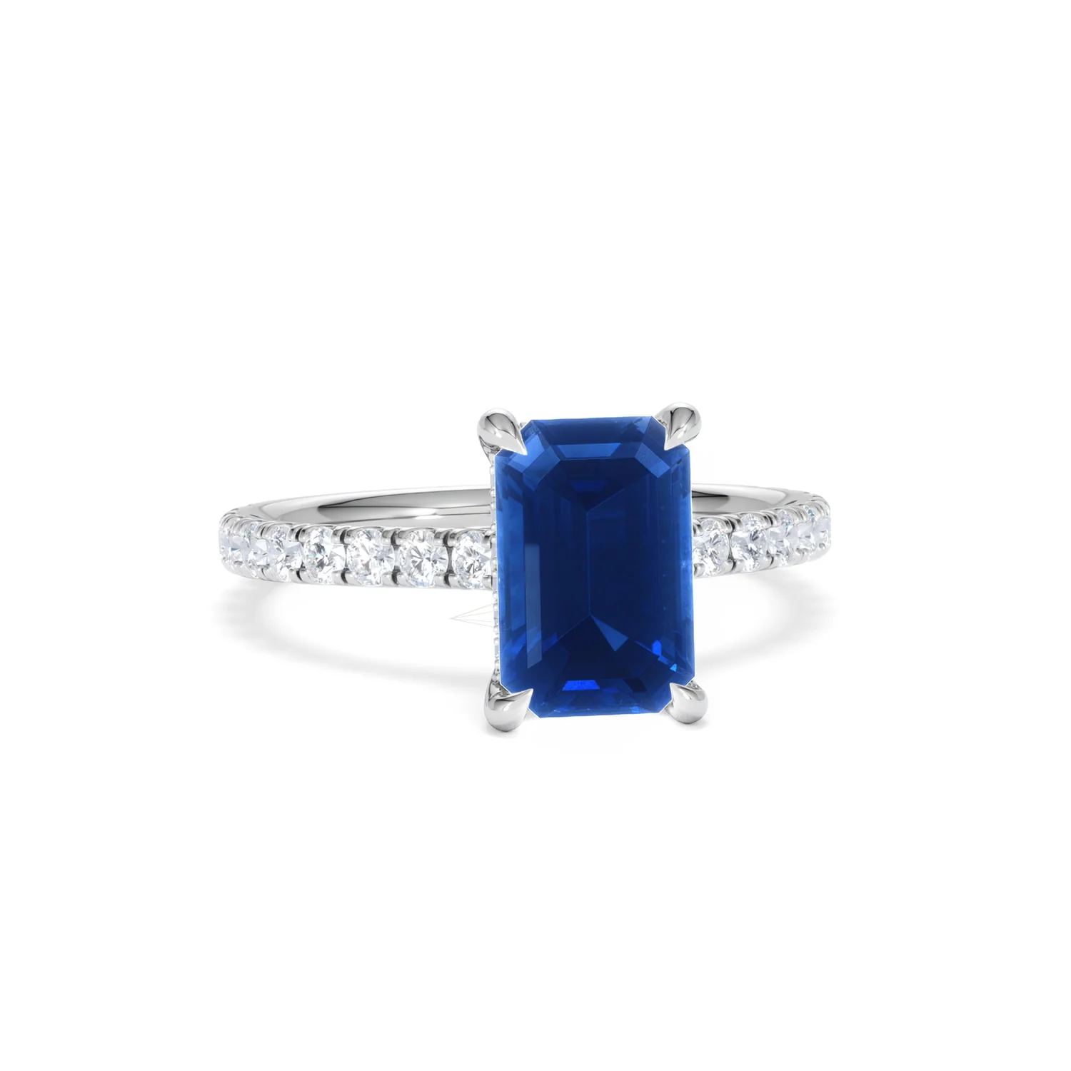 Amora Gem 2.50ct Emerald Cut Lab Sapphire Hidden Halo Engagement Ring with Side Stones in 18K White Gold - Image 11