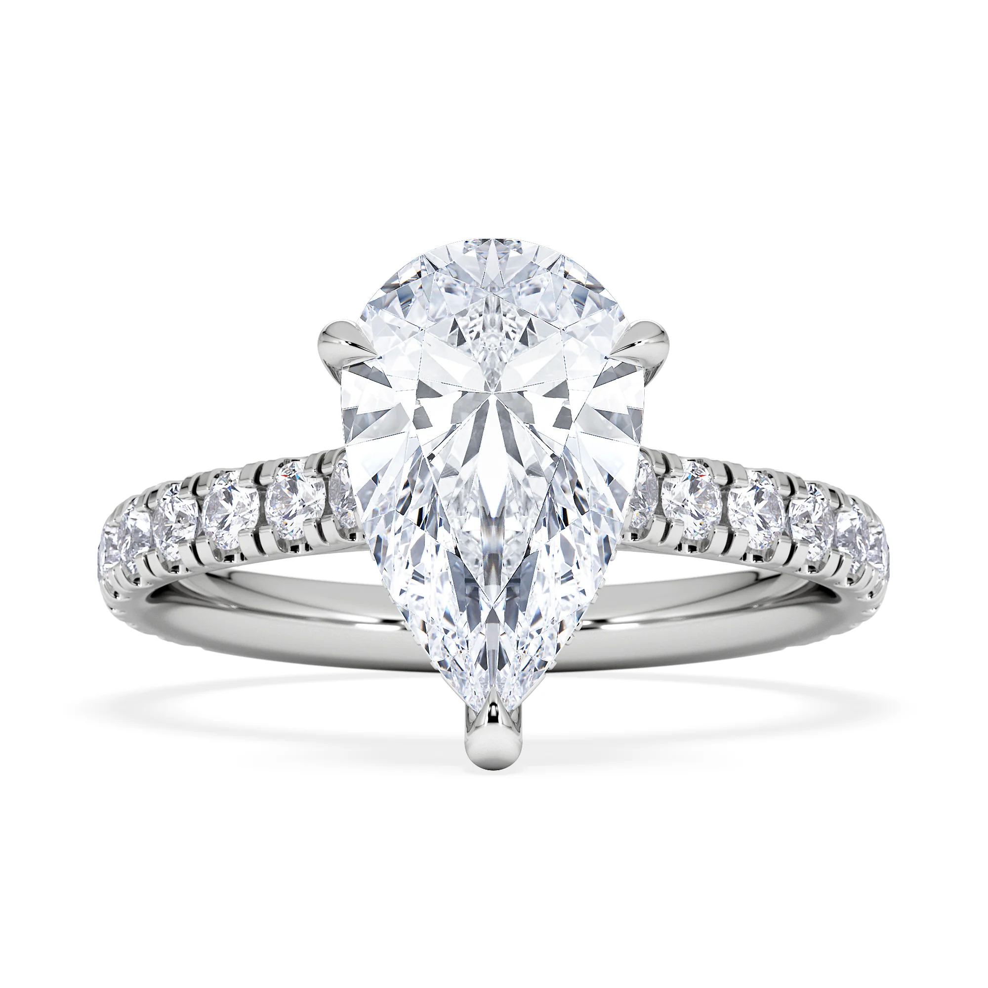 Amora Pear 2.55ct Hidden Halo Lab Diamond Engagement Ring With Side Stones Set in 18K White Gold - Image 6