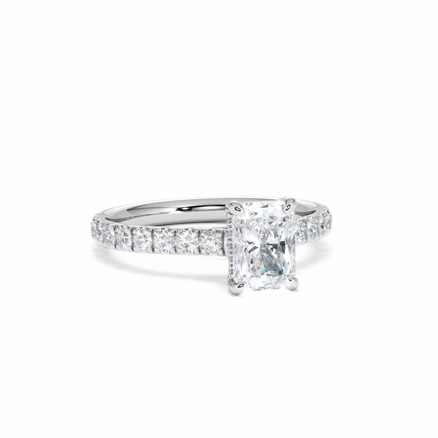Amora Radiant 1.00ct Hidden Halo Lab Diamond Engagement Ring With Side Stones Set in 18K White Gold - Image 14