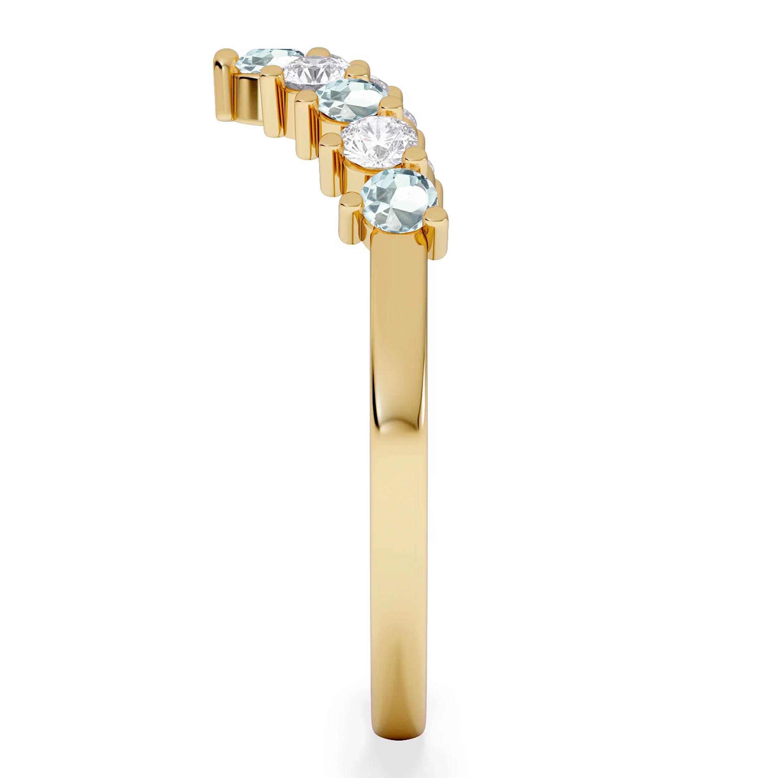 Starlit Aquamarine and Lab Diamond Wishbone Ring in 9K Yellow Gold - Image 3