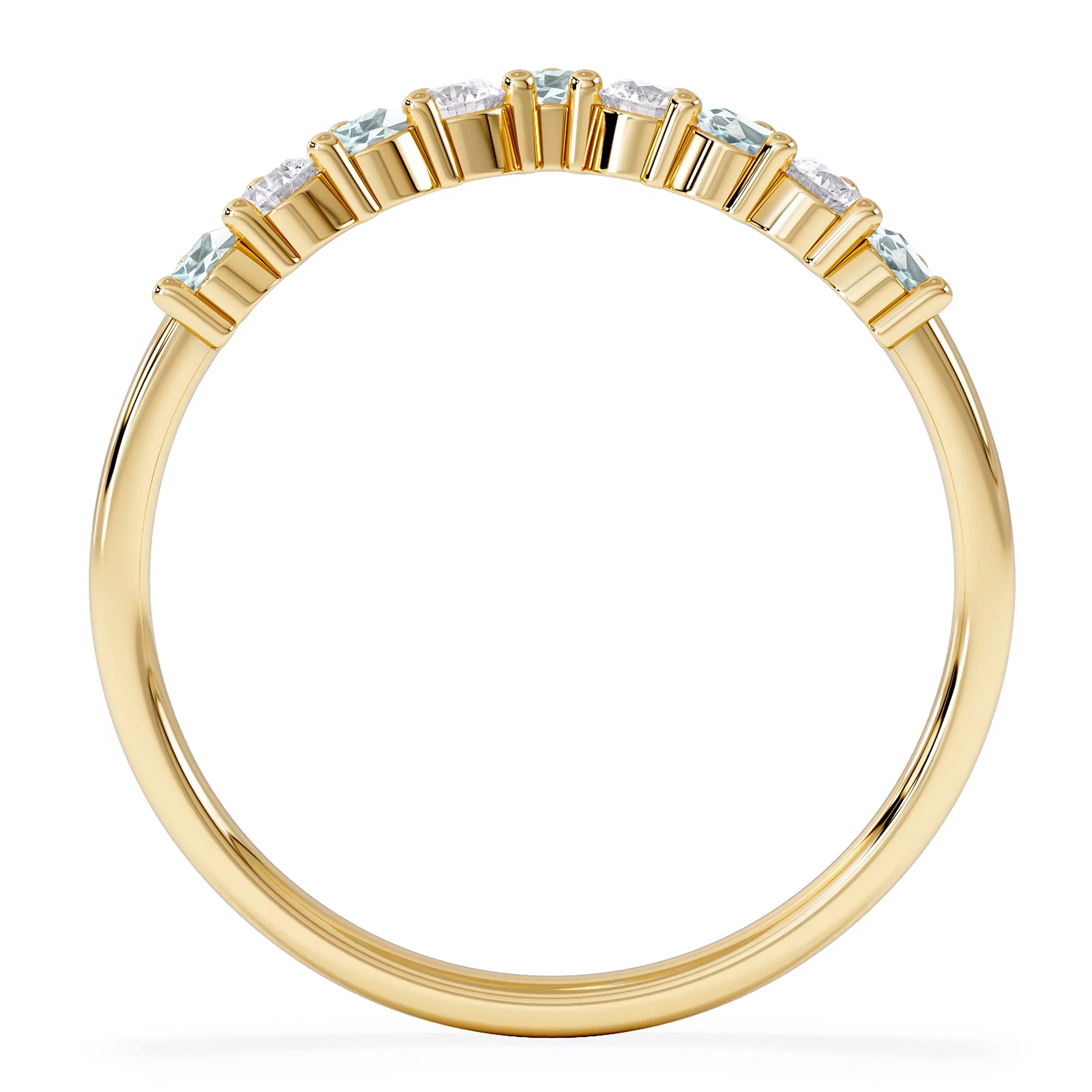 Starlit Aquamarine and Lab Diamond Wishbone Ring in 9K Yellow Gold - Image 5