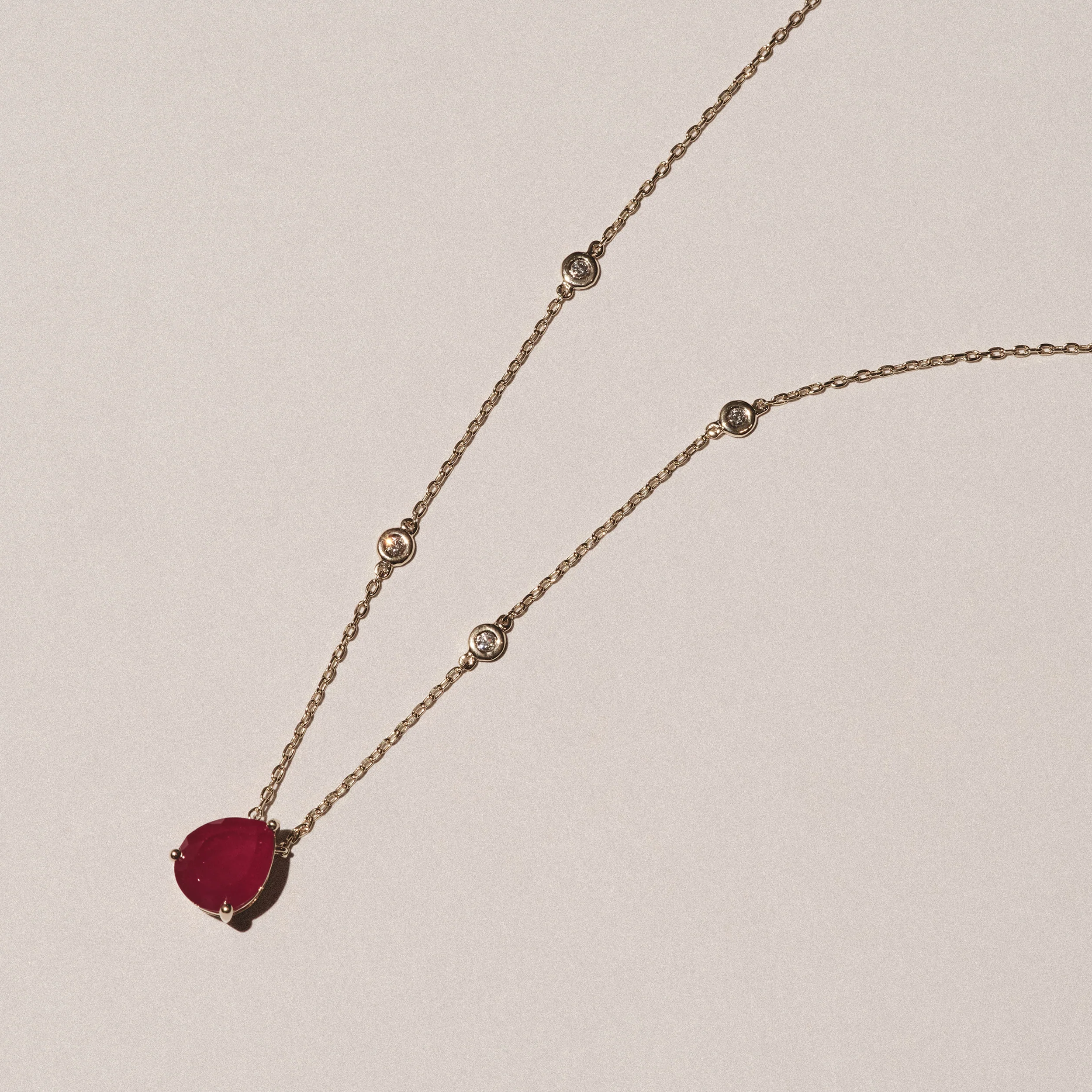 Astra 3.50ct Lab Ruby and Diamond Solitaire Pear Cut Necklace in 18K Gold Vermeil - Image 4