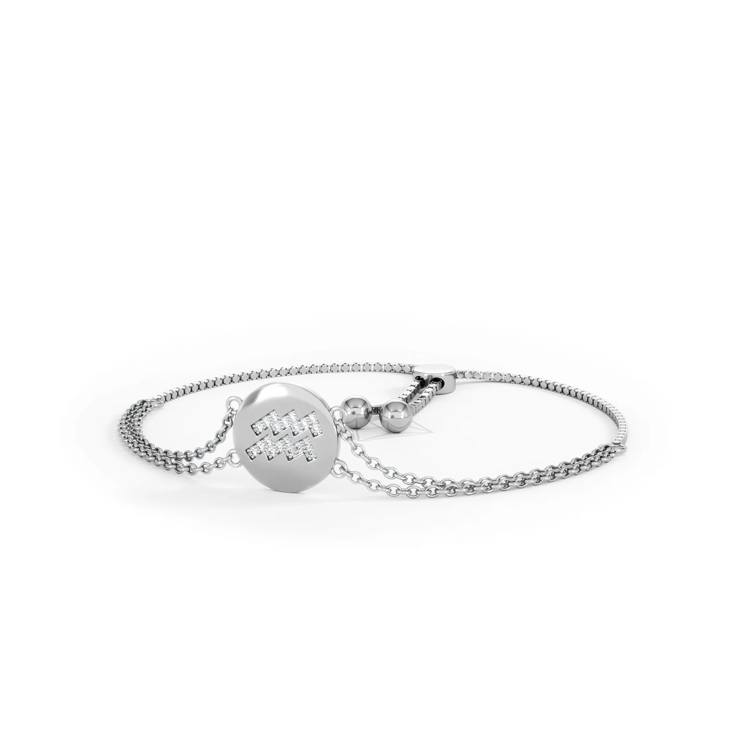 Astrology Aquarius 0.07ct Lab Grown Diamond Adjustable Medallion Bracelet Sterling Silver - Image 84