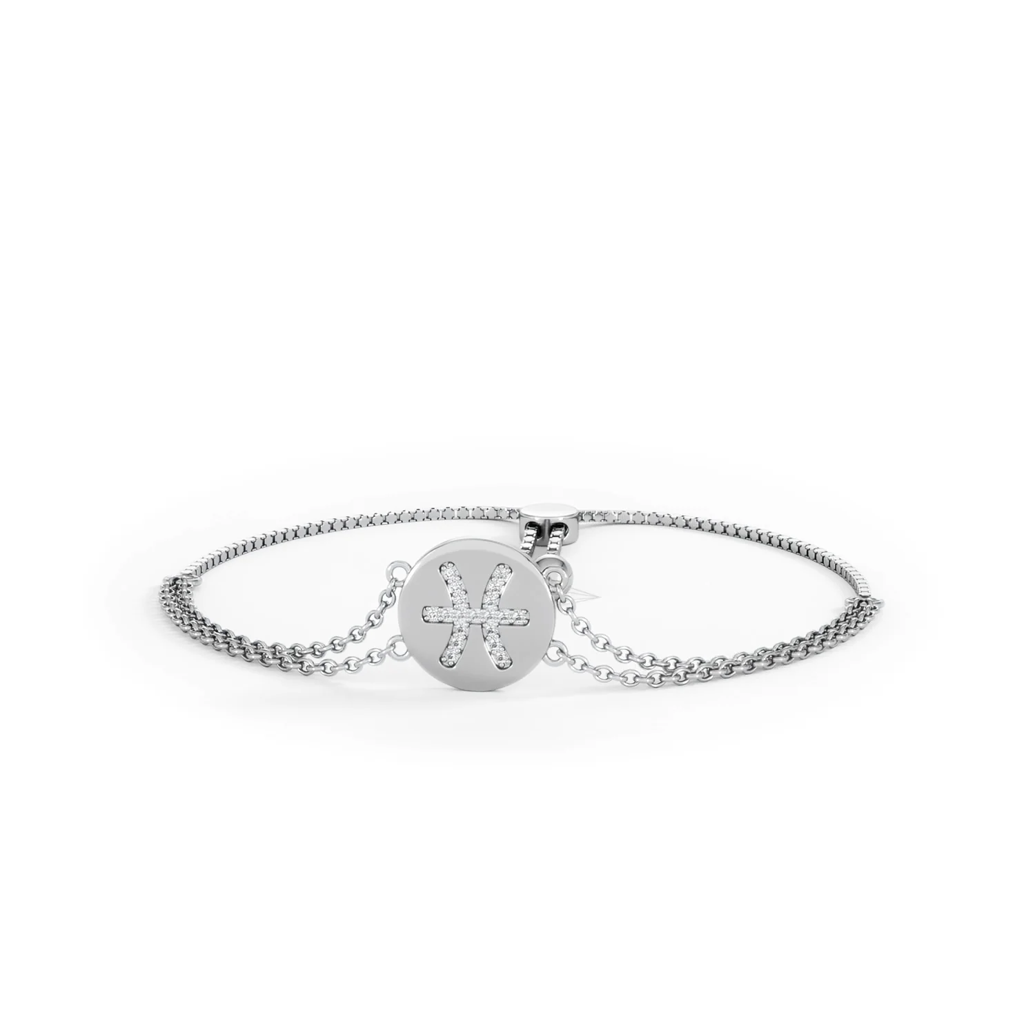 Astrology Pisces 0.07ct Lab Grown Diamond Adjustable Medallion Bracelet Sterling Silver - Image 87