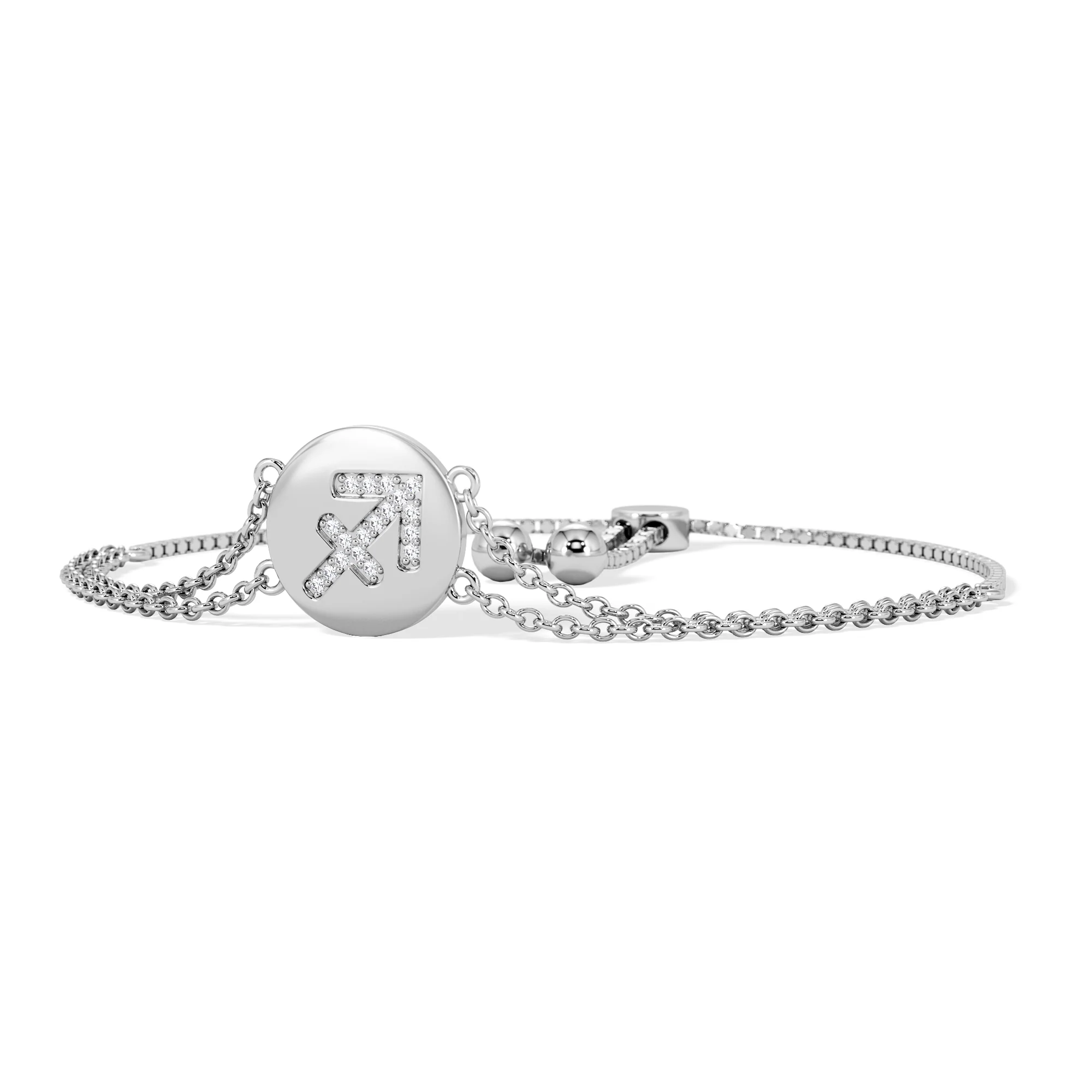 Astrology Sagittarius 0.07ct Lab Grown Diamond Adjustable Medallion Bracelet Sterling Silver