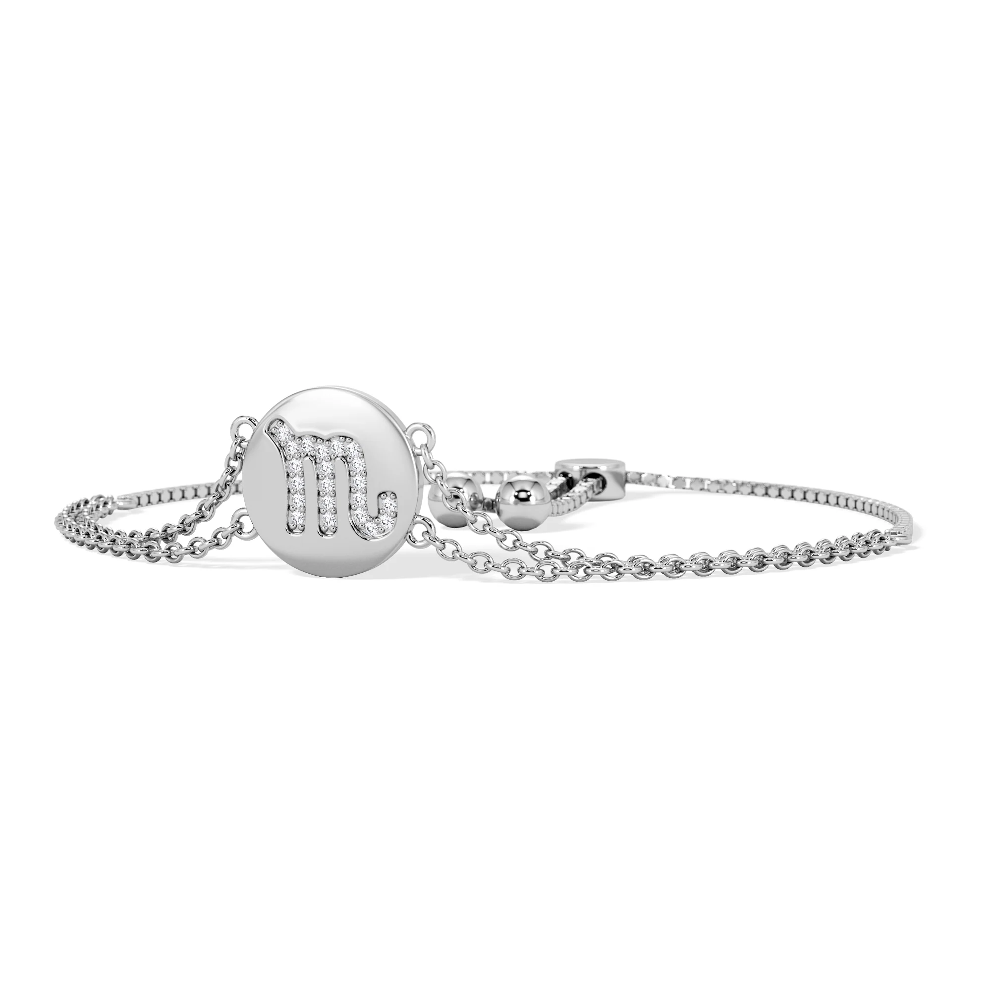 Astrology Scorpio 0.07ct Lab Grown Diamond Adjustable Medallion Bracelet Sterling Silver