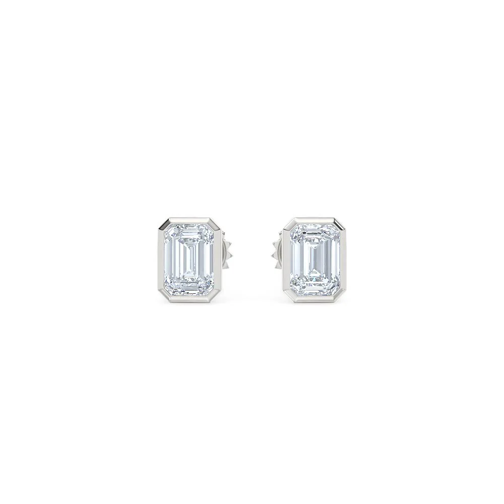 Bezel Set 1.00ct Emerald Cut Lab Diamond Stud Earrings in 18K White Gold - Image 9