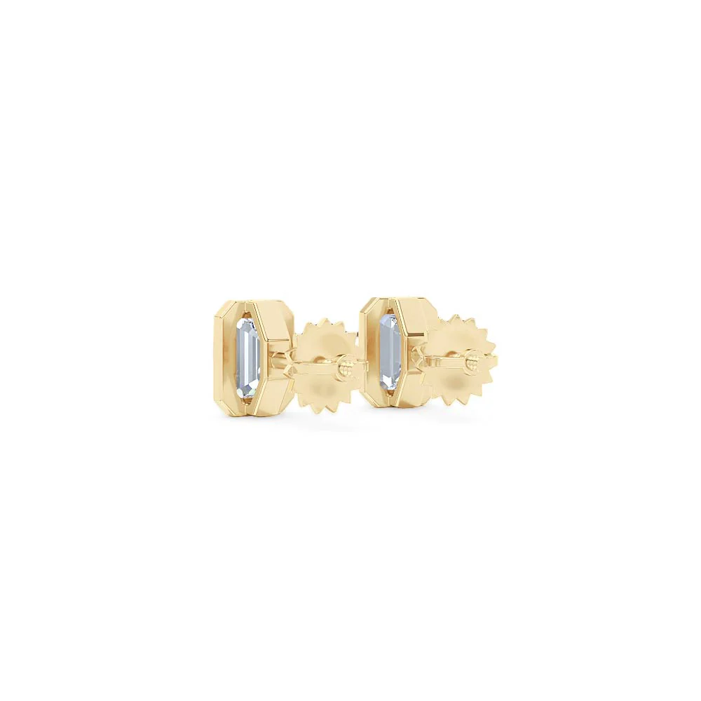 Bezel Set 1.00ct Emerald Cut Lab Diamond Stud Earrings in 18K Yellow Gold - Image 55