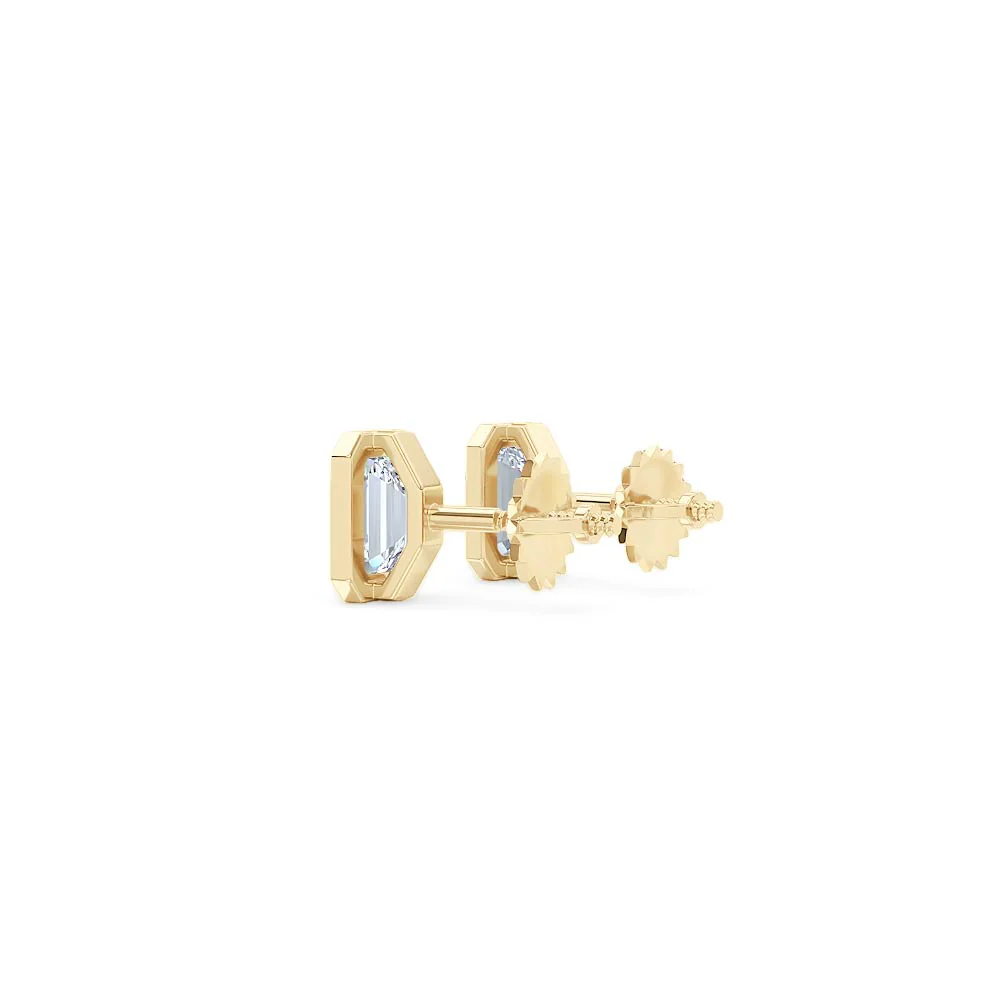 Bezel Set 1.00ct Emerald Cut Lab Diamond Stud Earrings in 18K Yellow Gold - Image 61