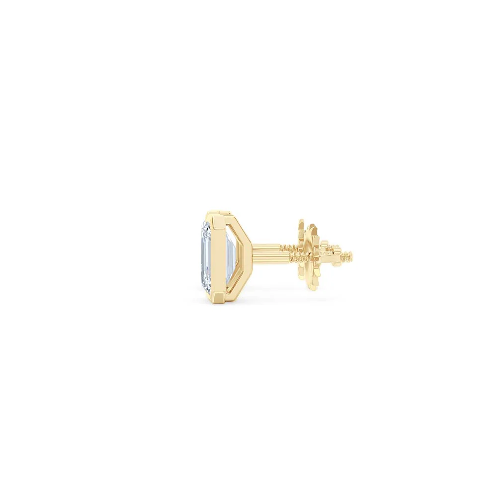 Bezel Set 1.00ct Emerald Cut Lab Diamond Stud Earrings in 18K Yellow Gold - Image 69