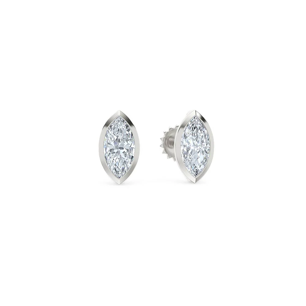 Bezel Set 1.00ct Marquise Cut Lab Diamond Stud Earrings in 18K White Gold - Image 11