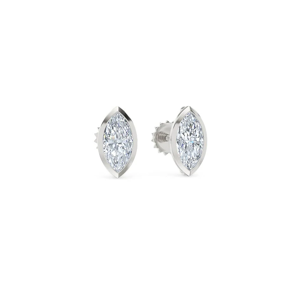 Bezel Set 1.00ct Marquise Cut Lab Diamond Stud Earrings in 18K White Gold - Image 12