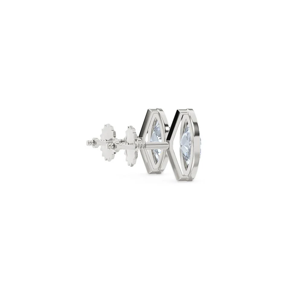 Bezel Set 1.00ct Marquise Cut Lab Diamond Stud Earrings in 18K White Gold - Image 34