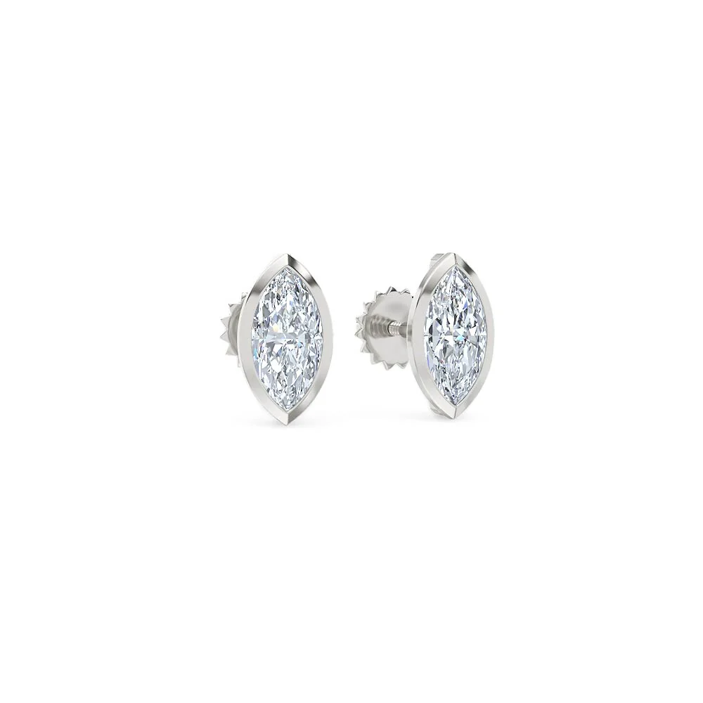 Bezel Set 1.00ct Marquise Cut Lab Diamond Stud Earrings in Platinum - Image 13