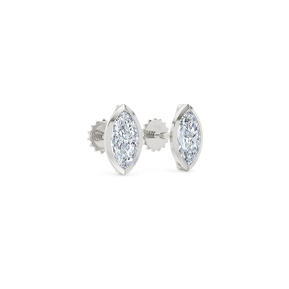 Bezel Set 1.00ct Marquise Cut Lab Diamond Stud Earrings in Platinum - Image 15