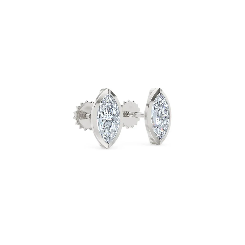 Bezel Set 1.00ct Marquise Cut Lab Diamond Stud Earrings in Platinum - Image 16