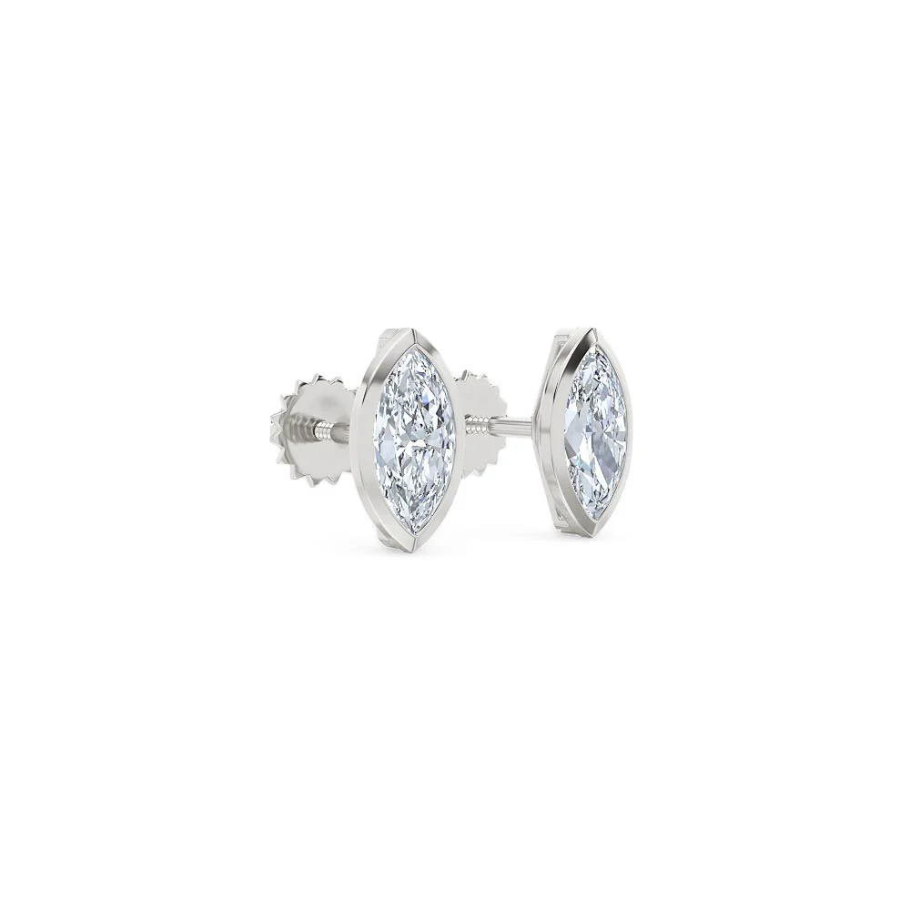 Bezel Set 1.00ct Marquise Cut Lab Diamond Stud Earrings in Platinum - Image 17