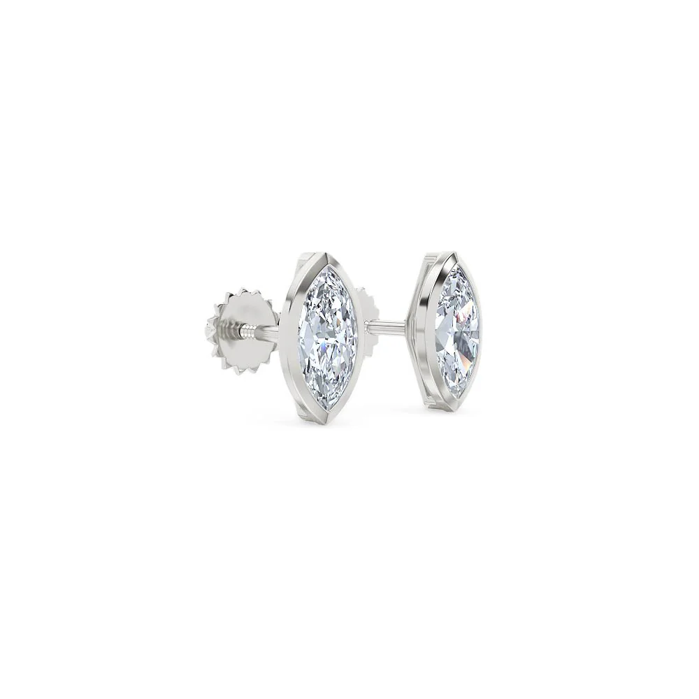 Bezel Set 1.00ct Marquise Cut Lab Diamond Stud Earrings in Platinum - Image 18