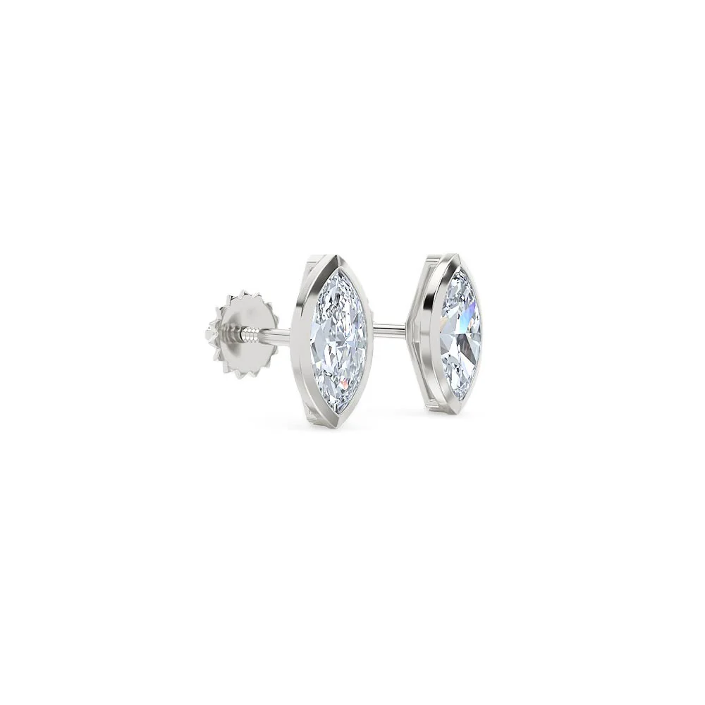 Bezel Set 1.00ct Marquise Cut Lab Diamond Stud Earrings in Platinum - Image 19