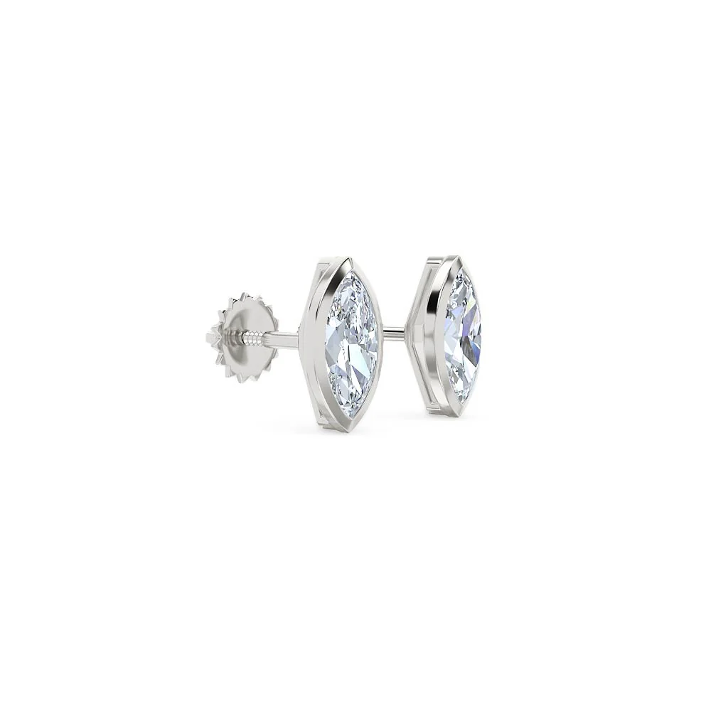 Bezel Set 1.00ct Marquise Cut Lab Diamond Stud Earrings in Platinum - Image 20