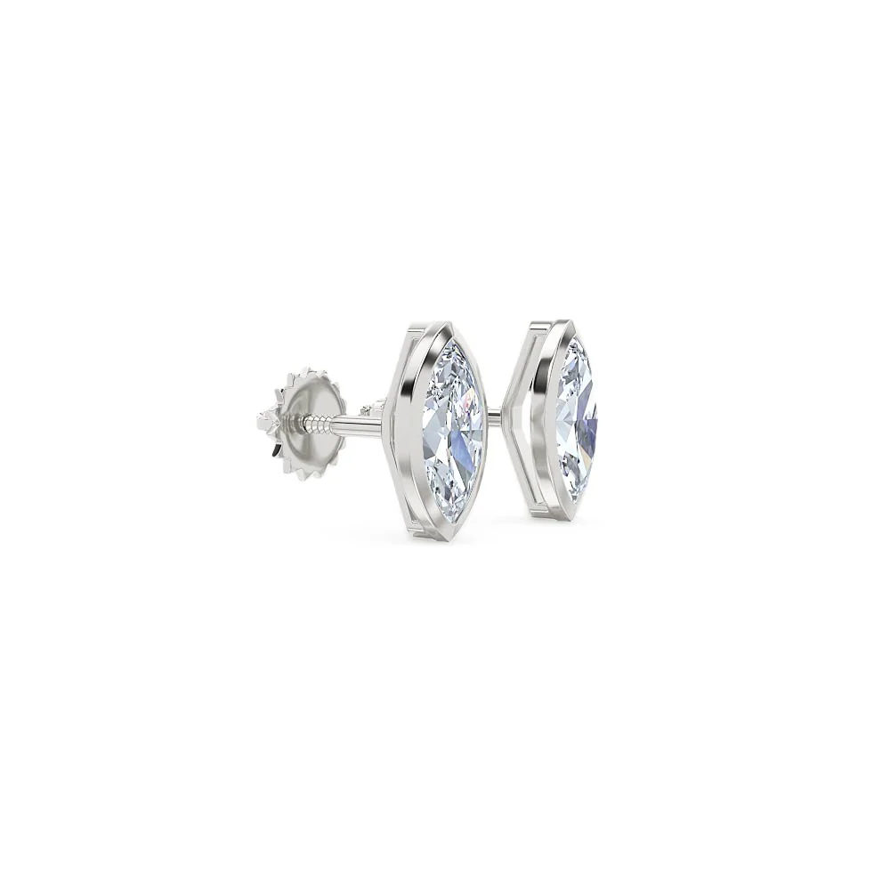 Bezel Set 1.00ct Marquise Cut Lab Diamond Stud Earrings in Platinum - Image 21