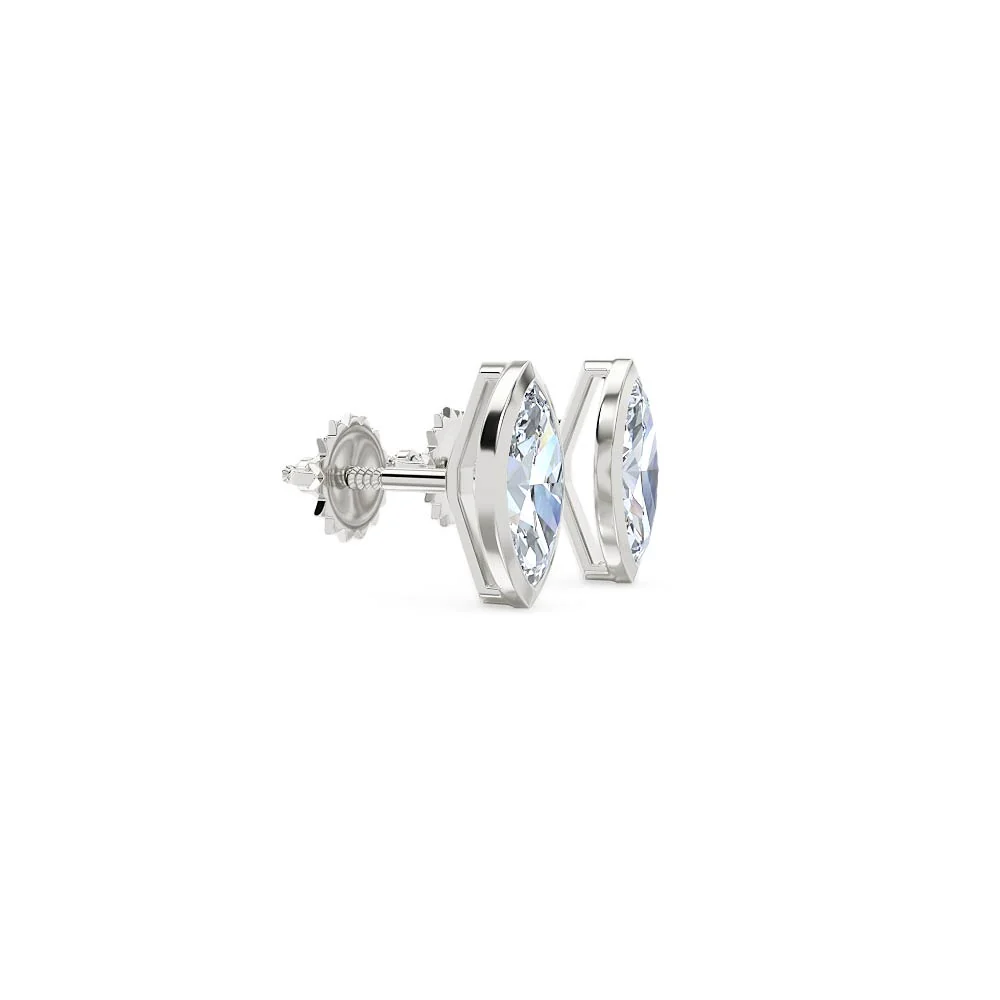 Bezel Set 1.00ct Marquise Cut Lab Diamond Stud Earrings in Platinum - Image 23
