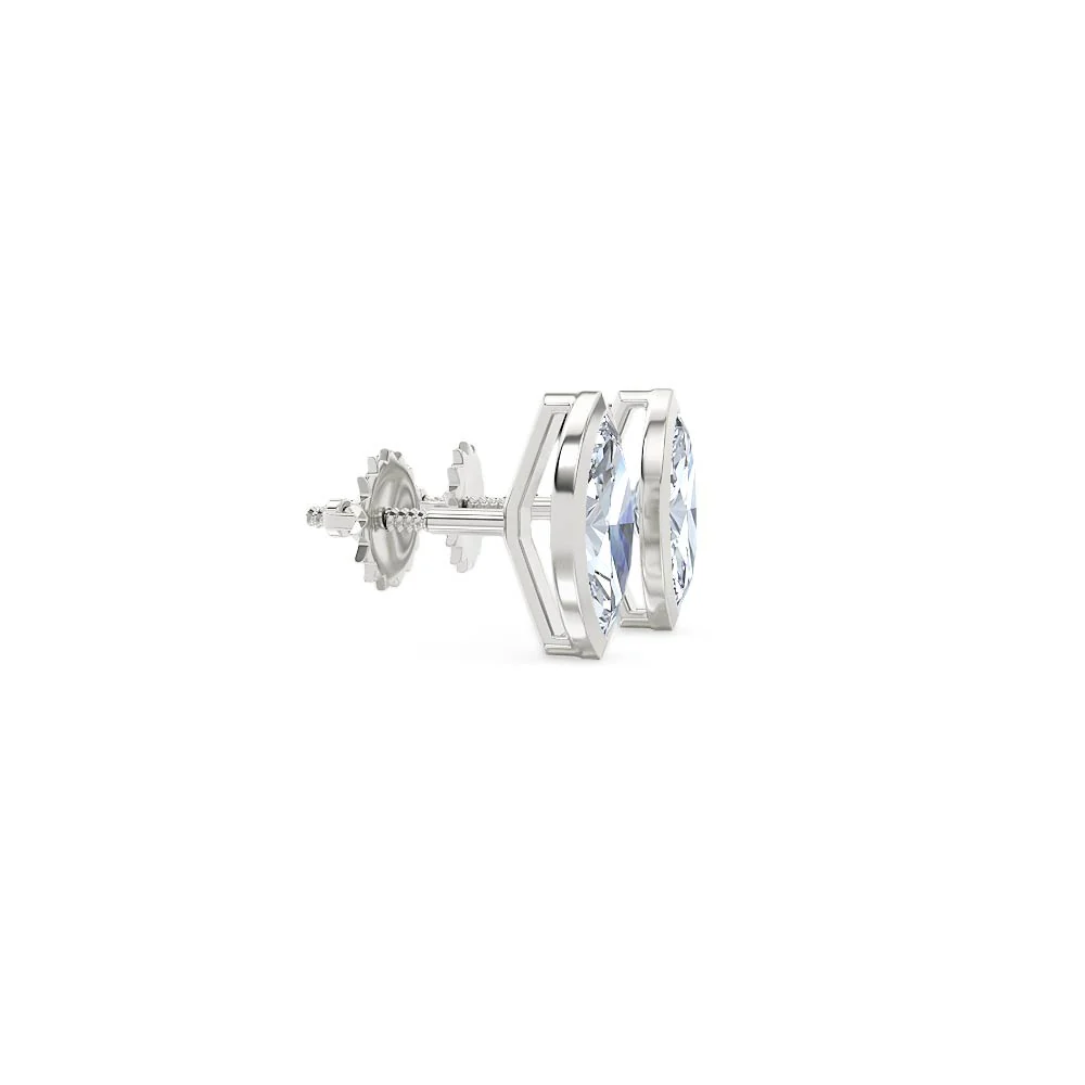 Bezel Set 1.00ct Marquise Cut Lab Diamond Stud Earrings in Platinum - Image 25