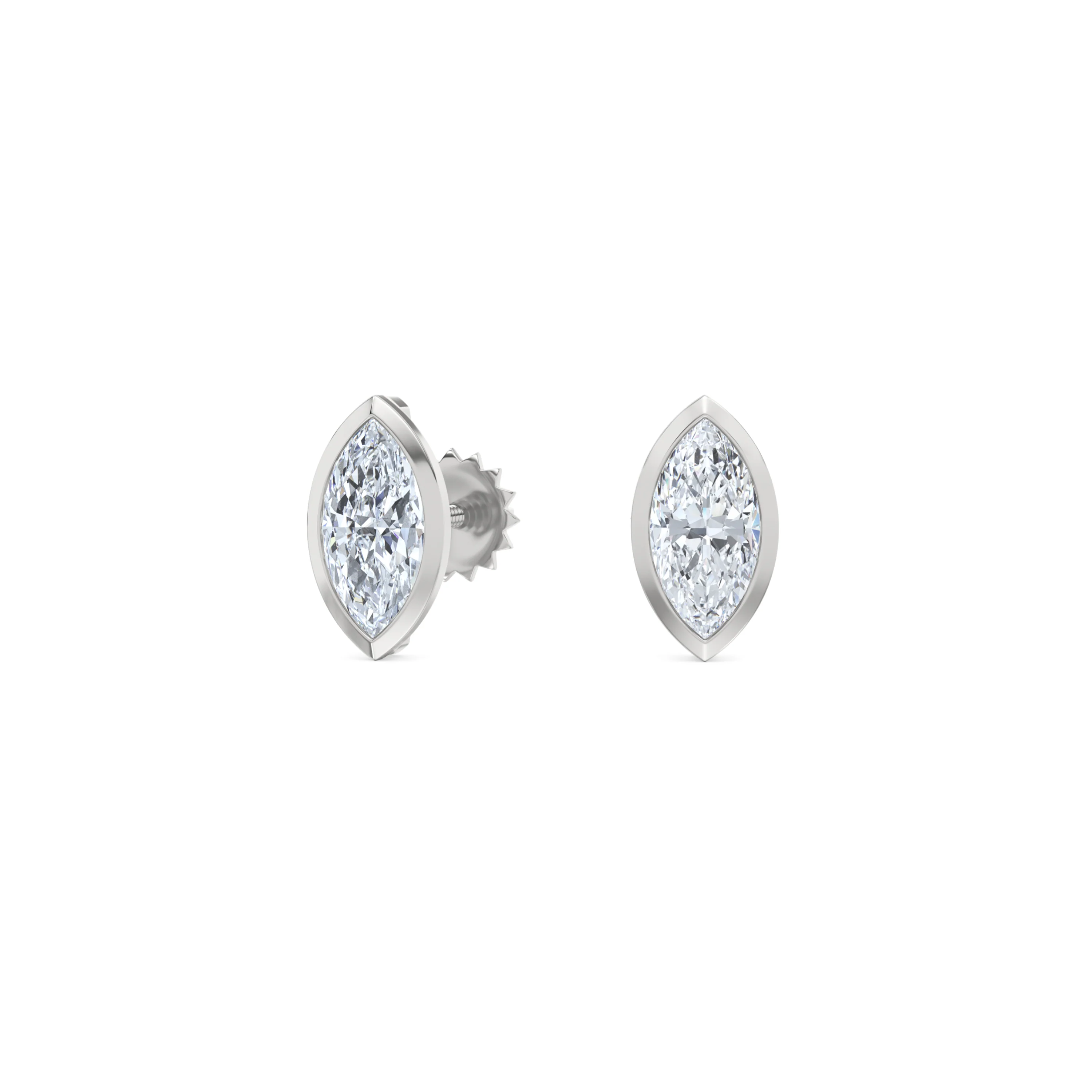 Bezel Set 1.00ct Marquise Cut Lab Diamond Stud Earrings in Platinum - Image 3
