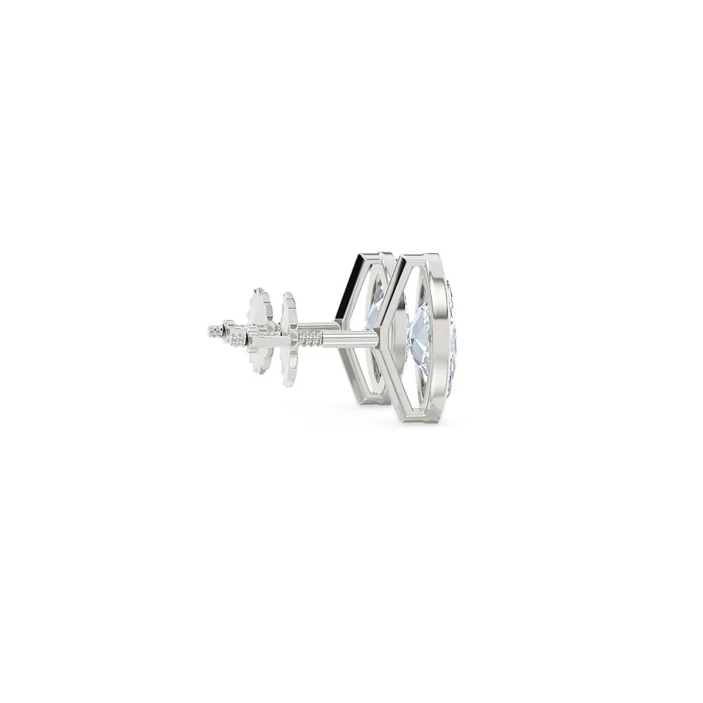 Bezel Set 1.00ct Marquise Cut Lab Diamond Stud Earrings in Platinum - Image 32