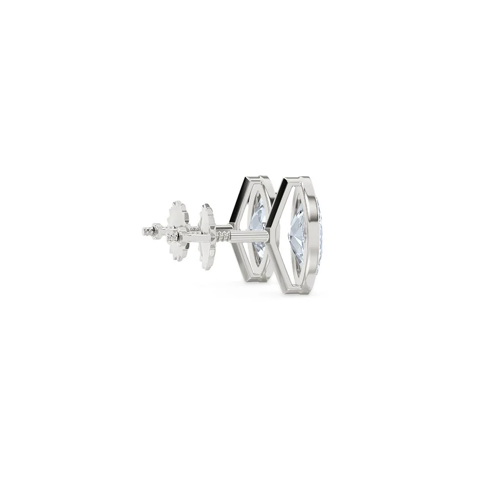 Bezel Set 1.00ct Marquise Cut Lab Diamond Stud Earrings in Platinum - Image 33