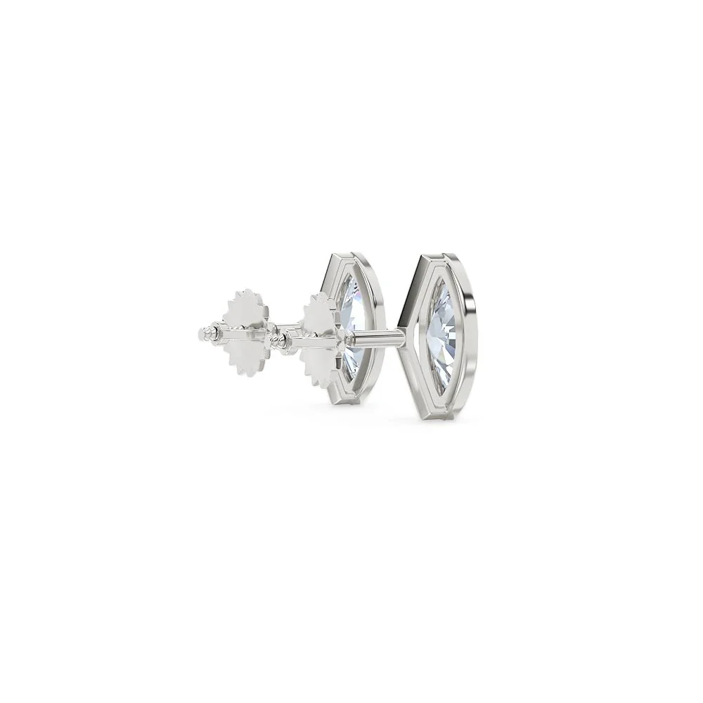 Bezel Set 1.00ct Marquise Cut Lab Diamond Stud Earrings in Platinum - Image 36