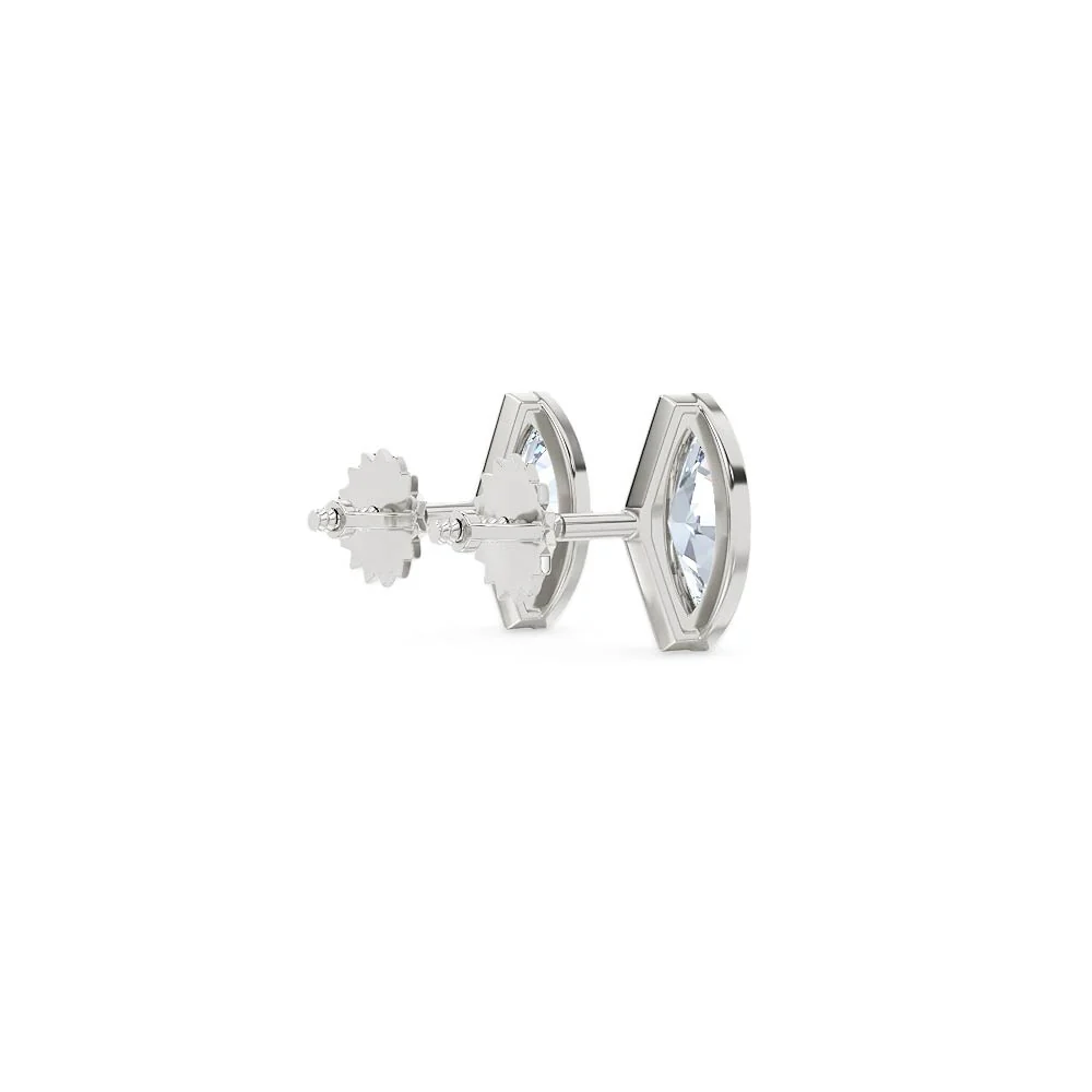 Bezel Set 1.00ct Marquise Cut Lab Diamond Stud Earrings in Platinum - Image 37
