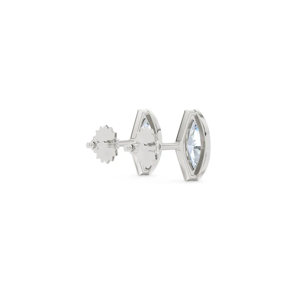 Bezel Set 1.00ct Marquise Cut Lab Diamond Stud Earrings in Platinum - Image 38